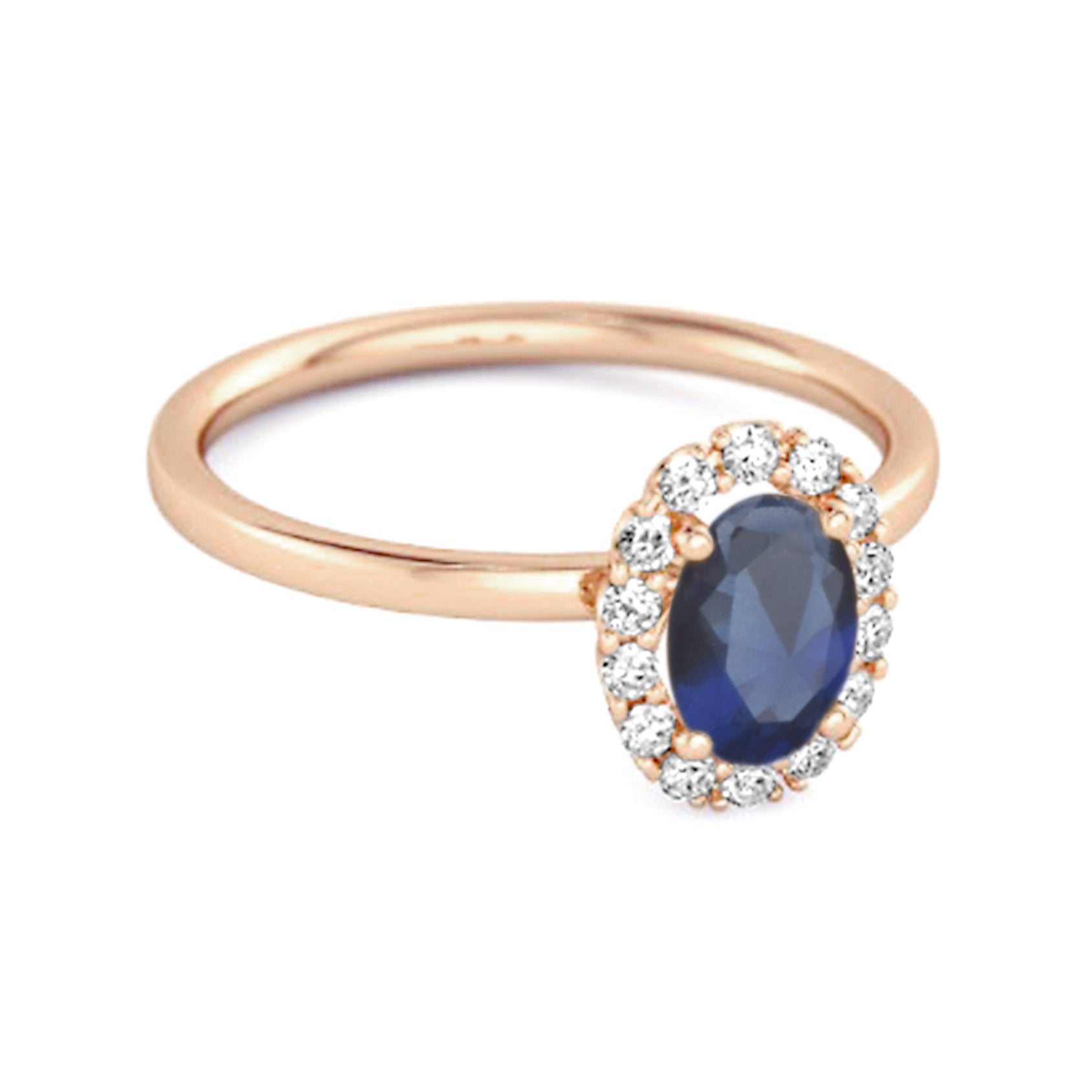Blue Sapphire Solitaire Halo Accents Ring – Sterling Silver