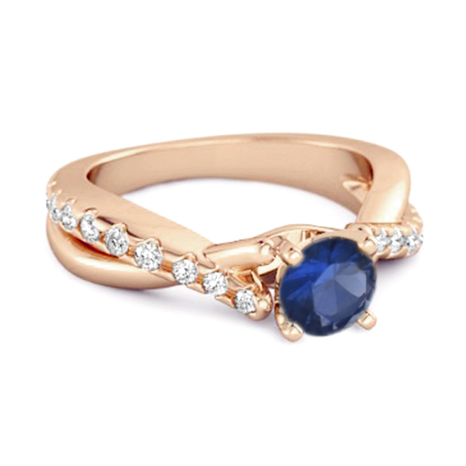 Anello in argento sterling 925 con gambo intrecciato e accenti di zaffiro blu