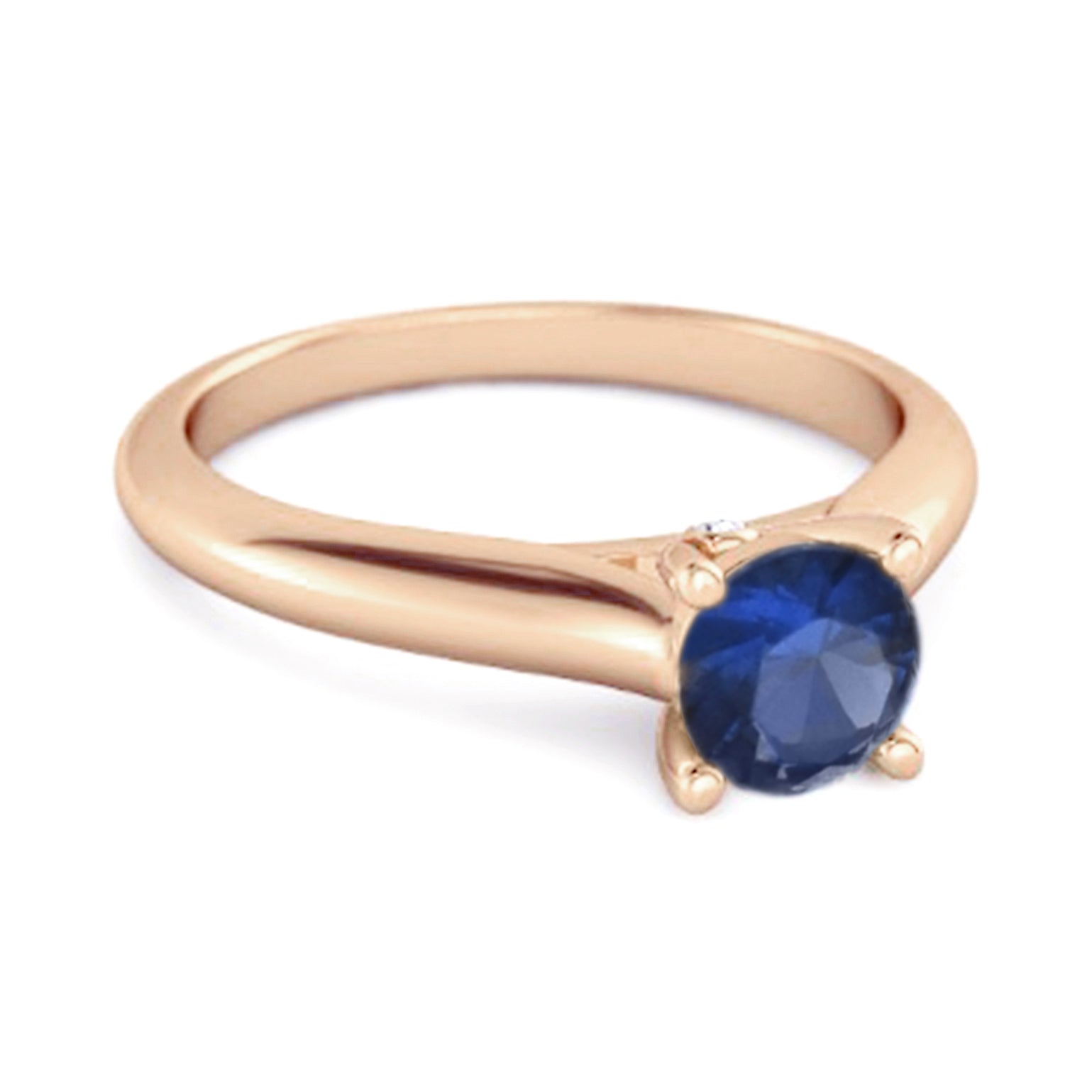 Blue Sapphire Round Solitaire Ring – Sterling Silver