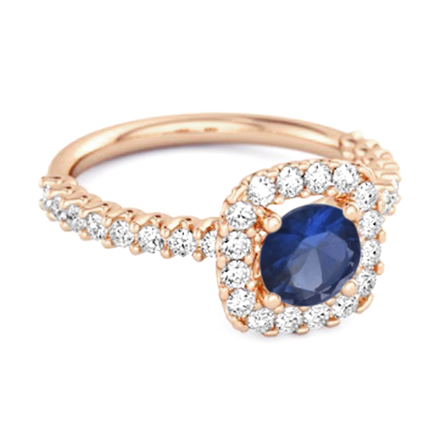 Blue Sapphire Round Cushion Halo Ring – Sterling Silver