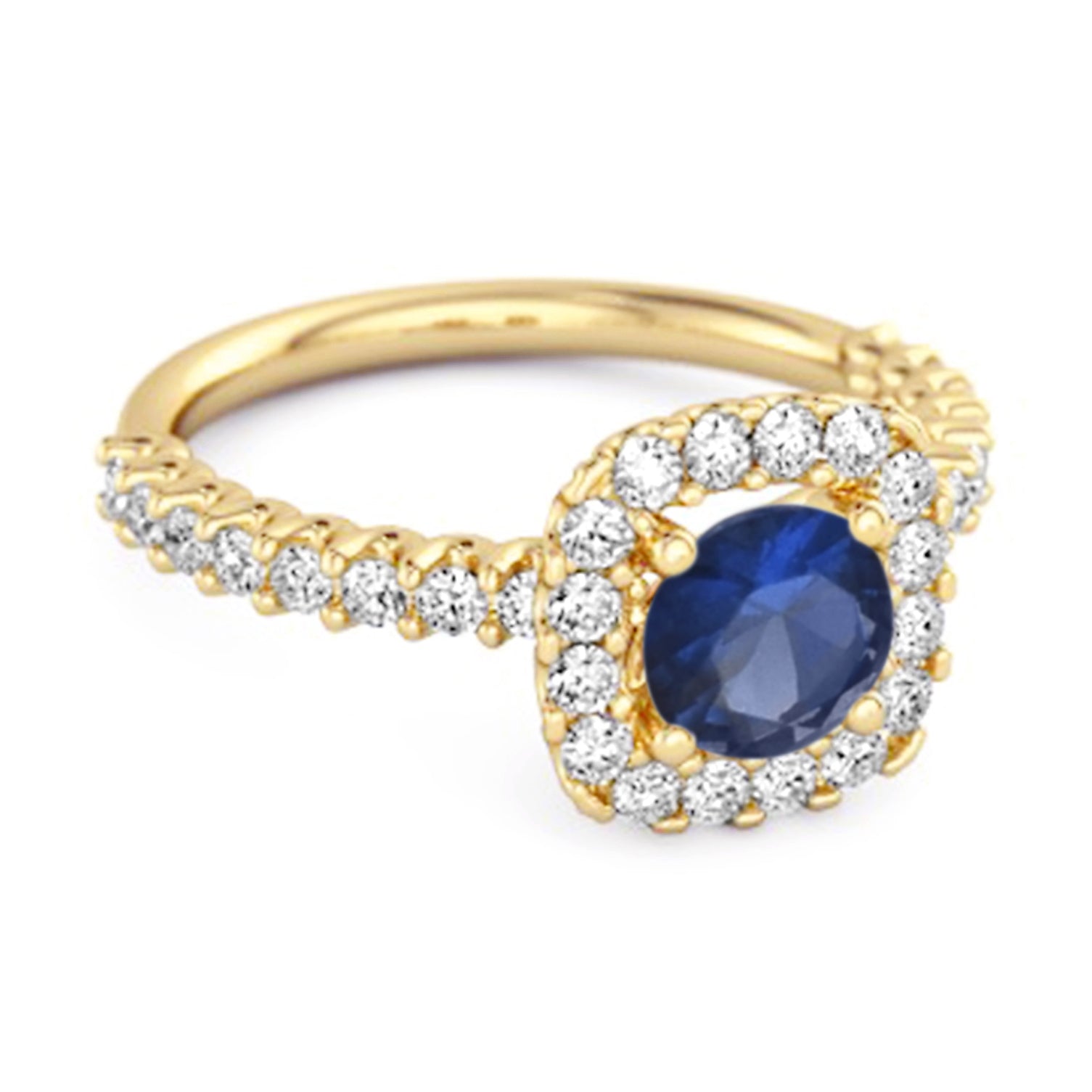 Blue Sapphire Round Cushion Halo Ring – Sterling Silver