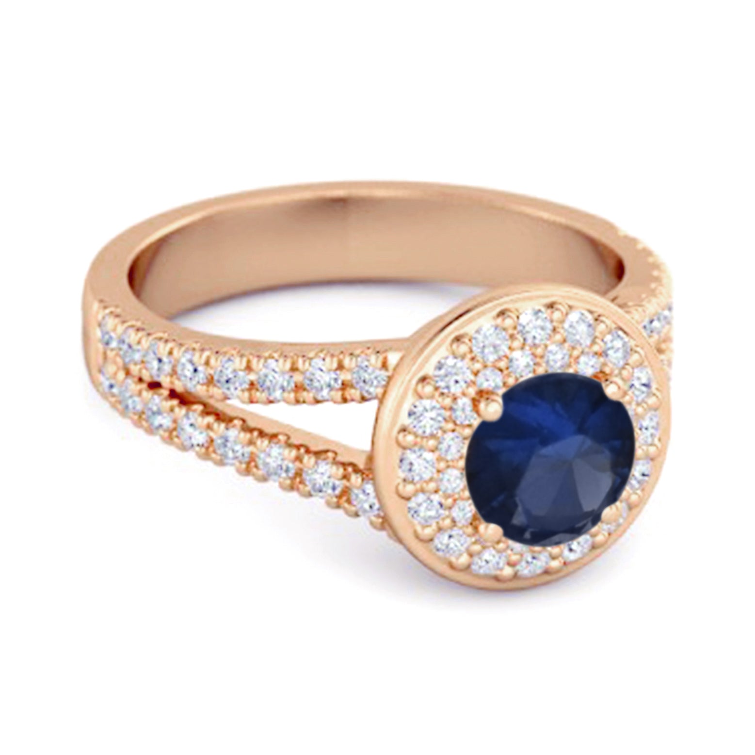 Blue Sapphire Double Halo Accents Ring – Sterling Silver