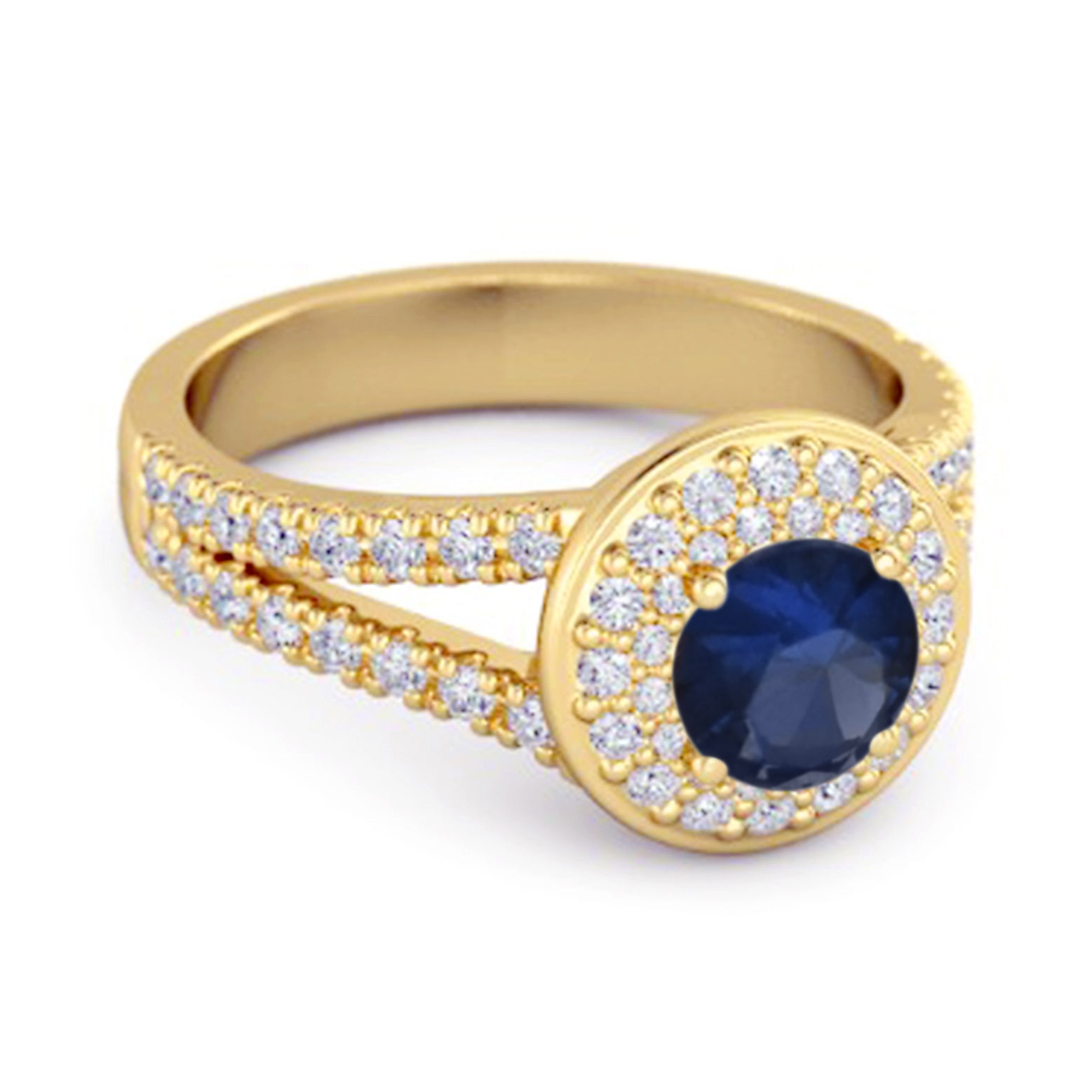 Blue Sapphire Double Halo Accents Ring – Sterling Silver