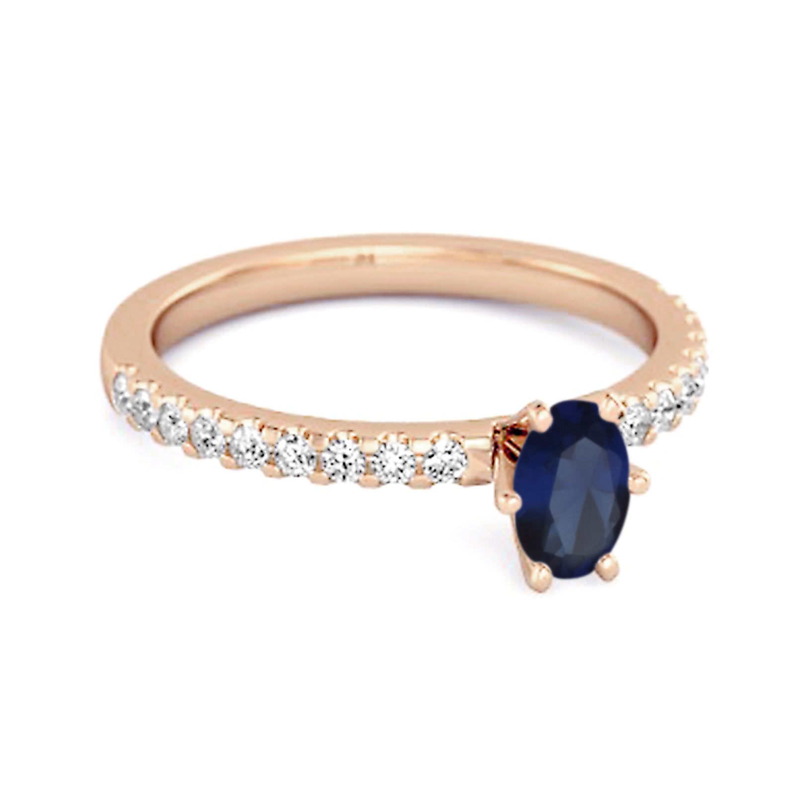Blue Sapphire Oval Solitaire Ring – Sterling Silver
