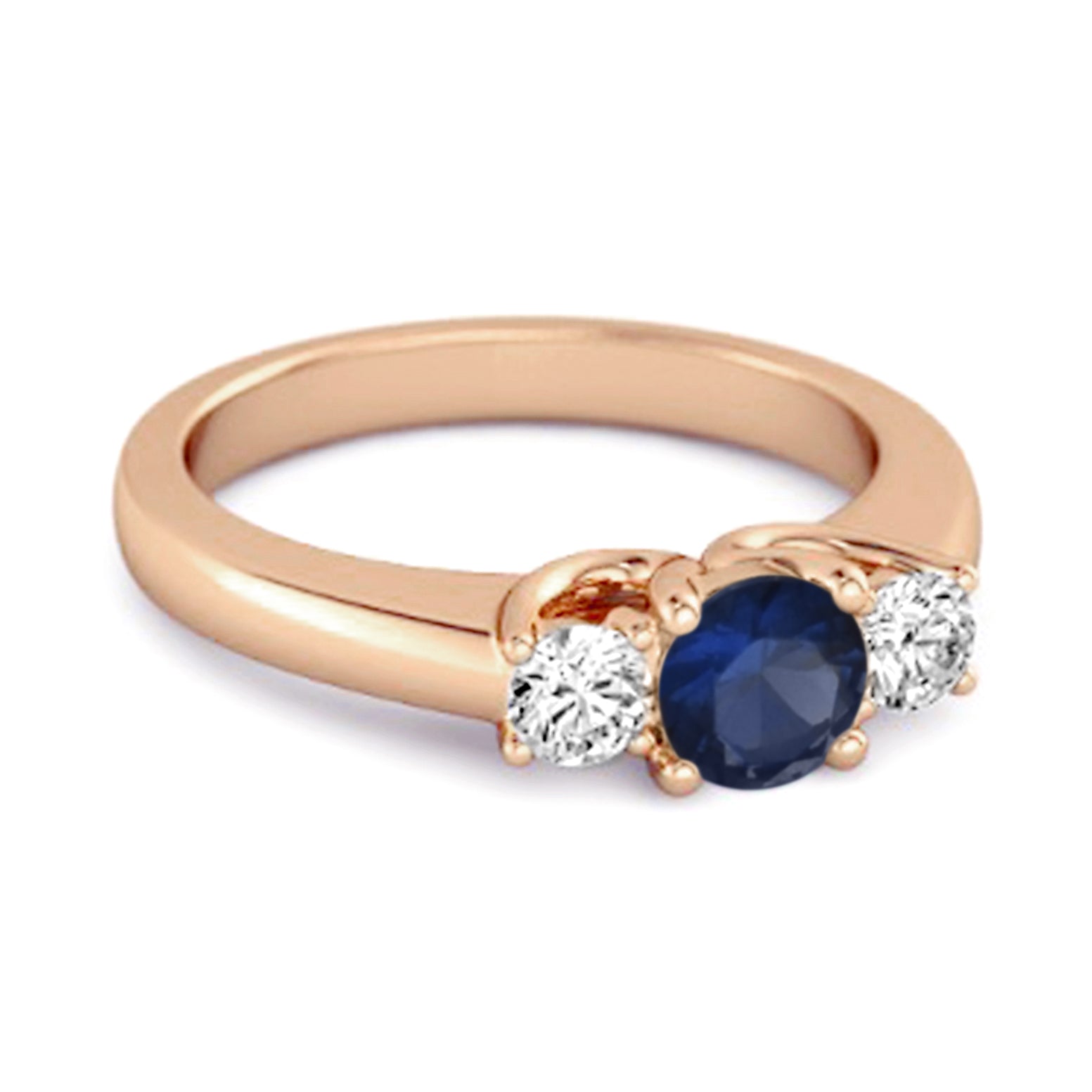 Blue Sapphire Round Three Stone Ring – Sterling Silver