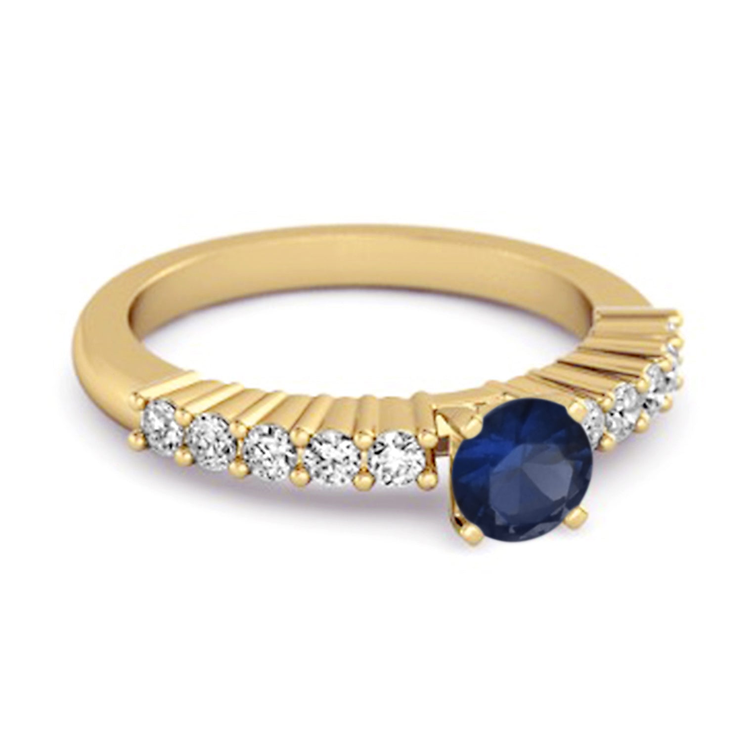 Blue Sapphire Round Solitaire Ring – Sterling Silver