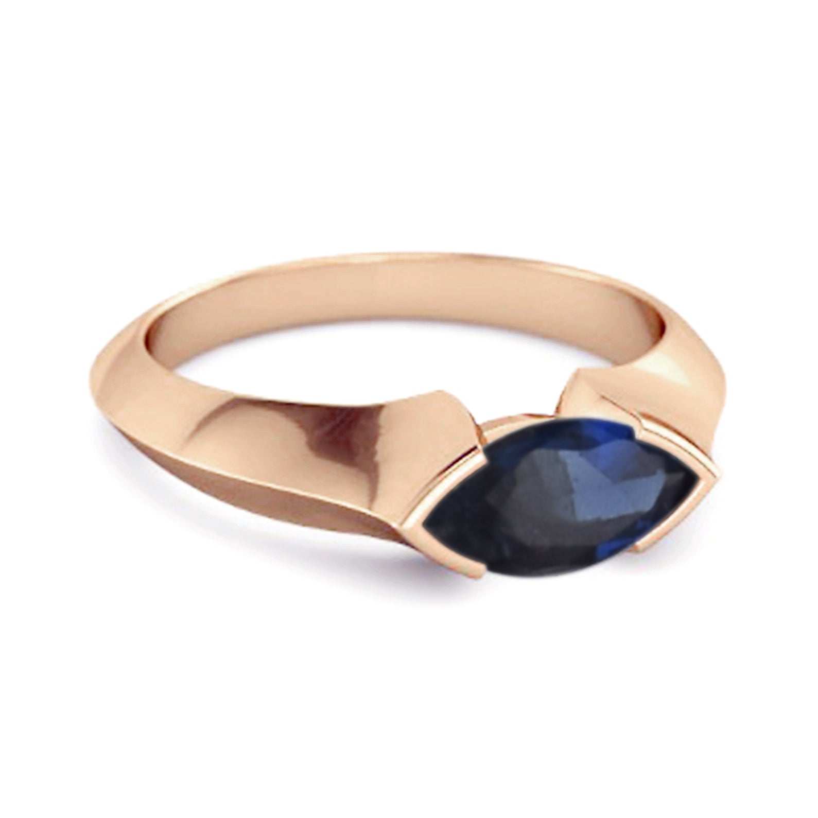 Blue Sapphire Marquise Shape Solitaire Ring - Sterling Silver