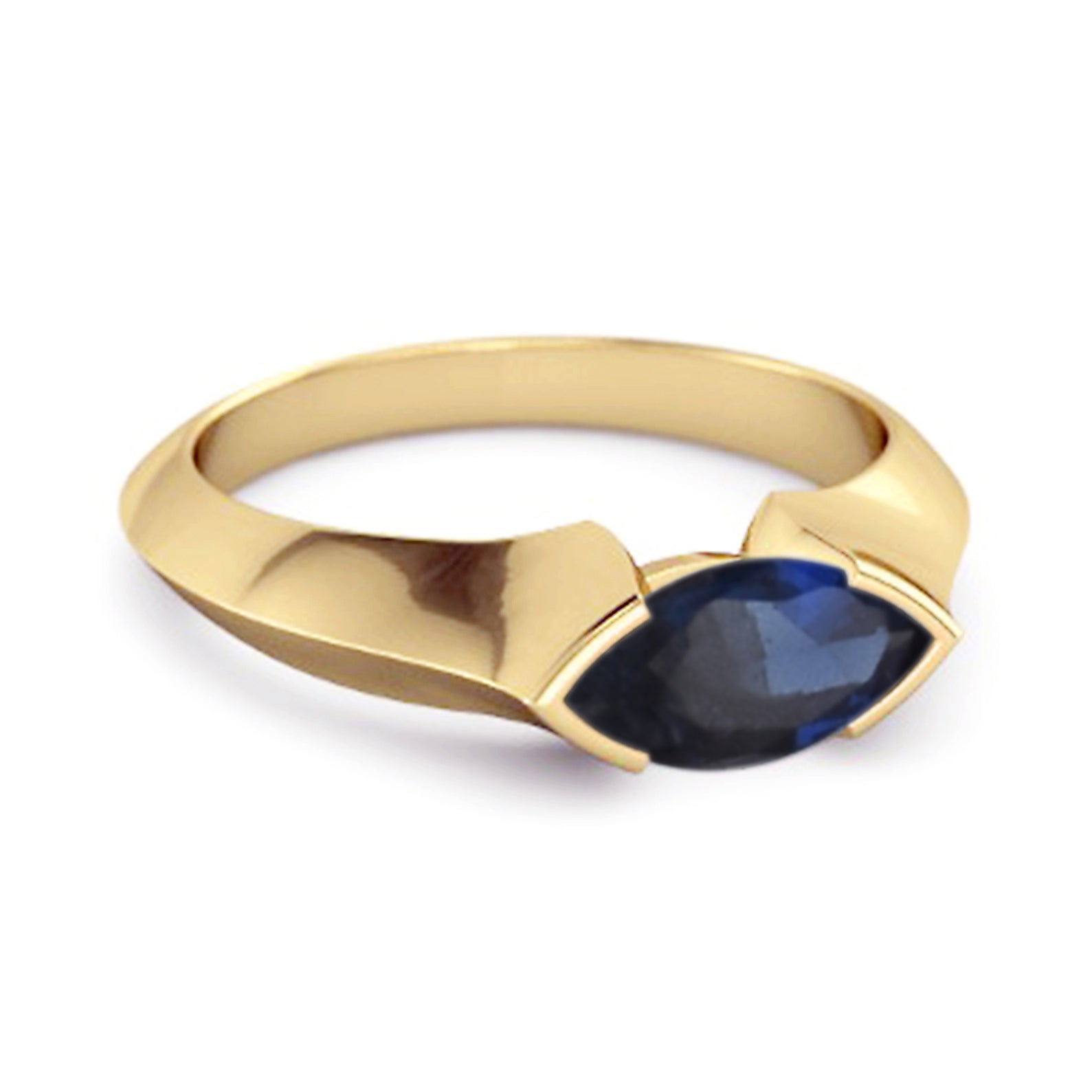 Blue Sapphire Marquise Shape Solitaire Ring - Sterling Silver