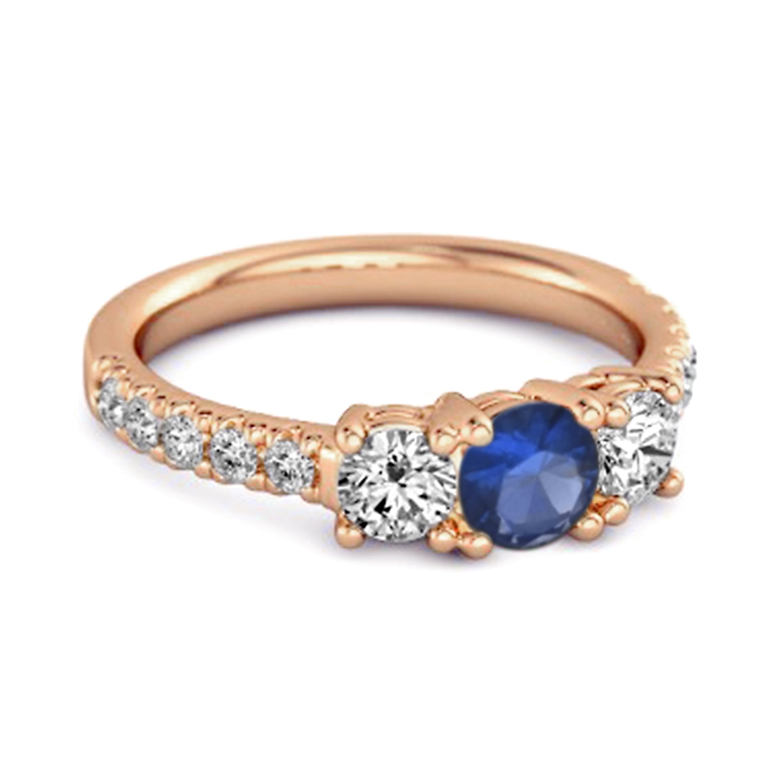 Blue Sapphire Triple Stone Pavé Band Ring - Sterling Silver