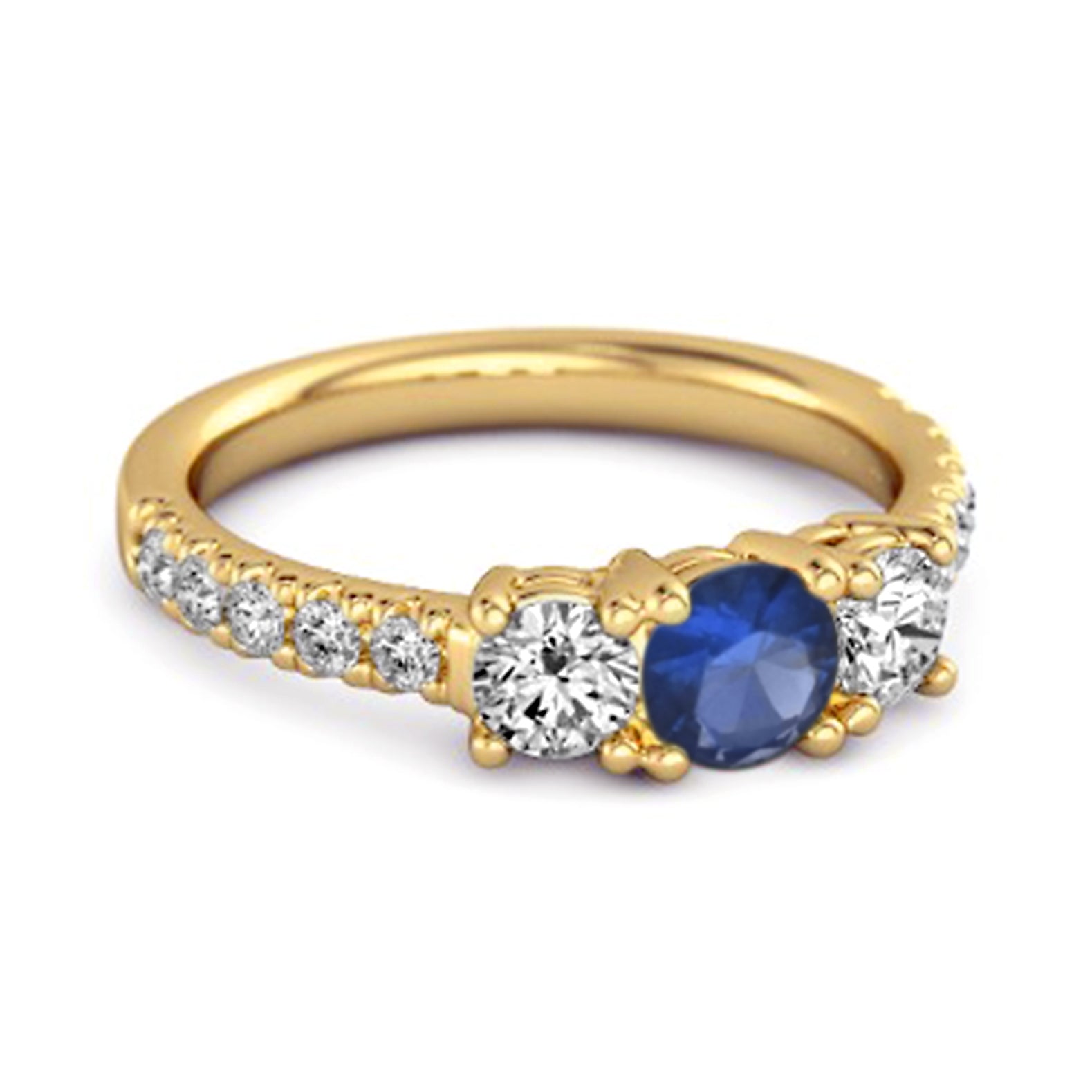 Blue Sapphire Triple Stone Pavé Band Ring - Sterling Silver