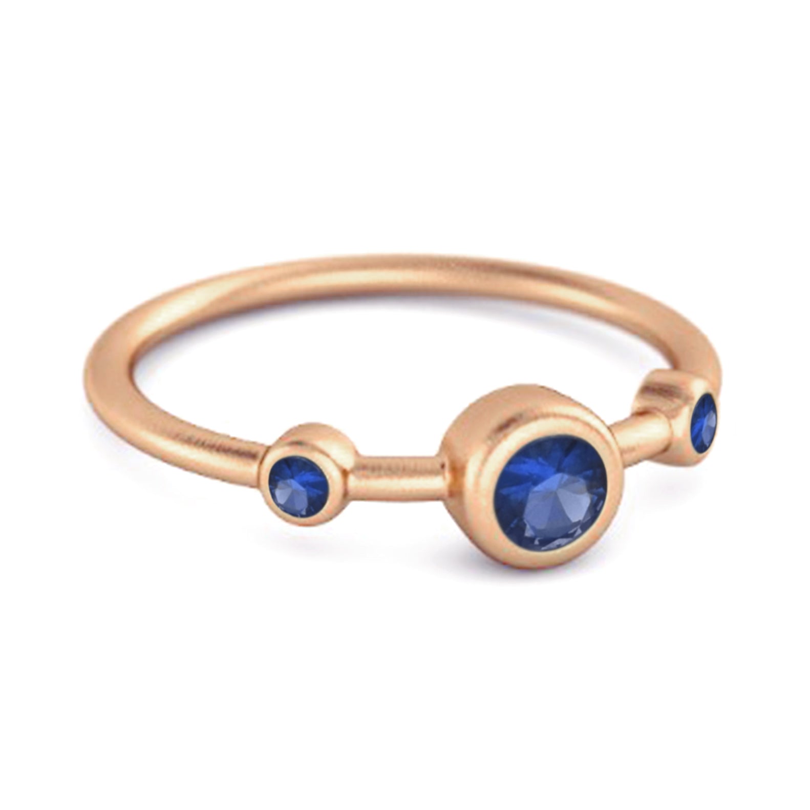 Anello da sposa in argento sterling 925 con tre pietre di zaffiro blu taglio rotondo