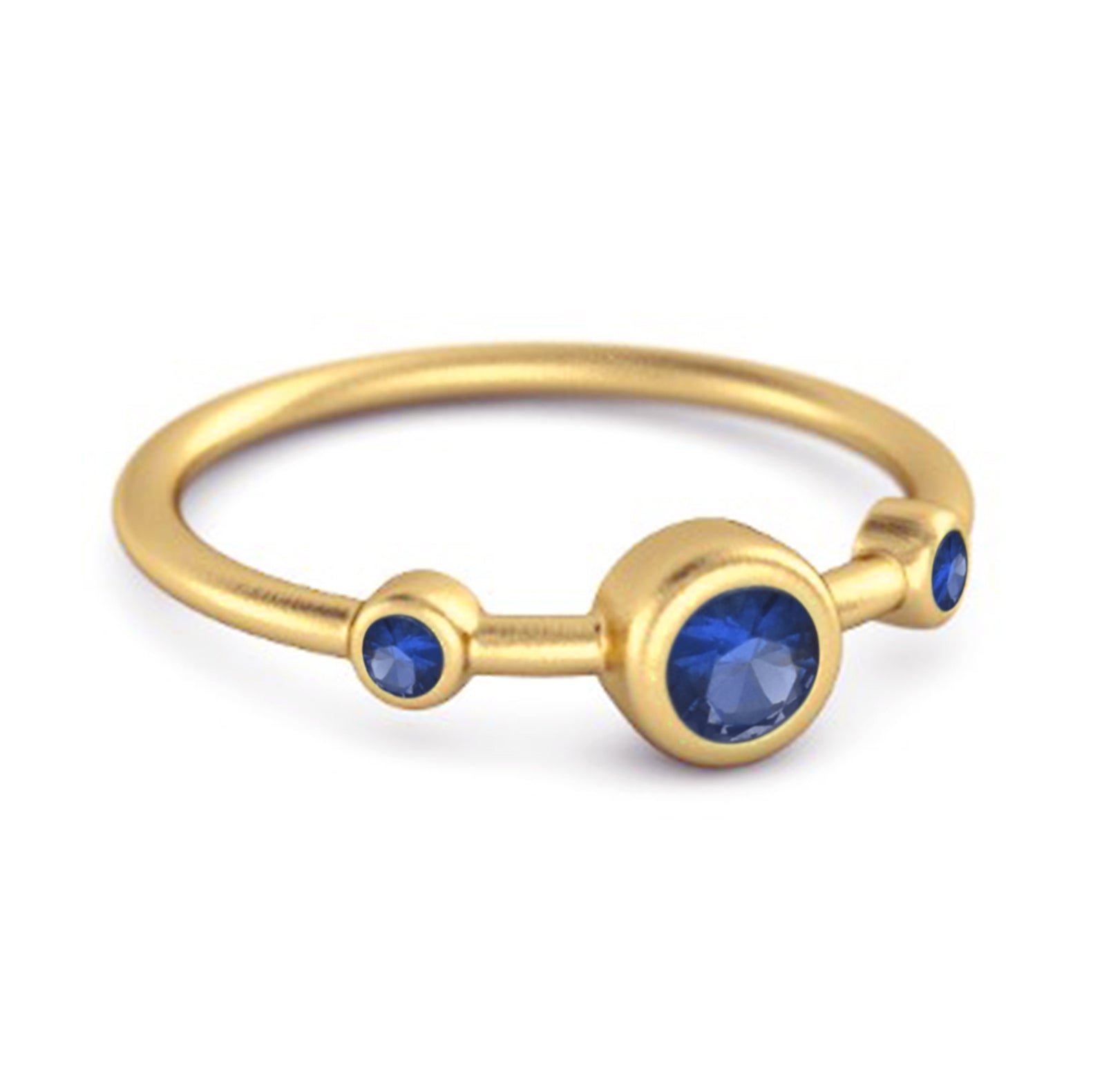 Anello da sposa in argento sterling 925 con tre pietre di zaffiro blu taglio rotondo
