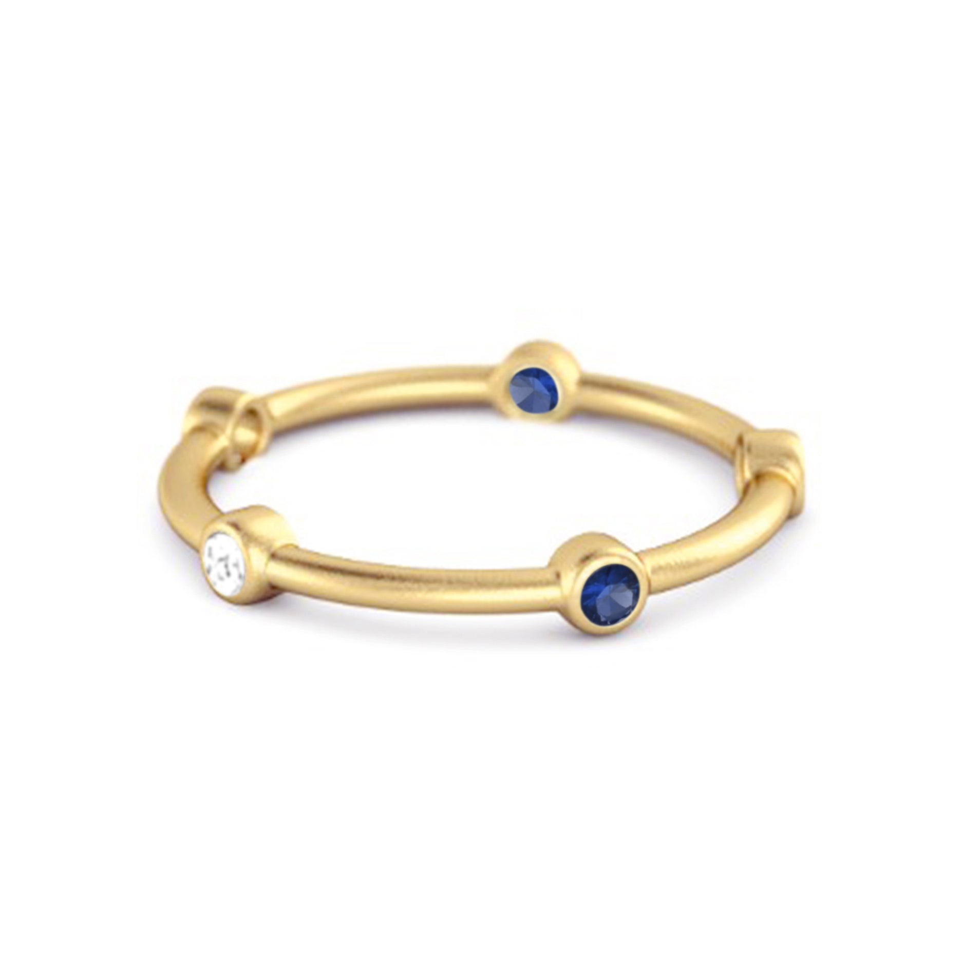Blue Sapphire Bezel-Set Stacking Band Ring - Sterling Silver