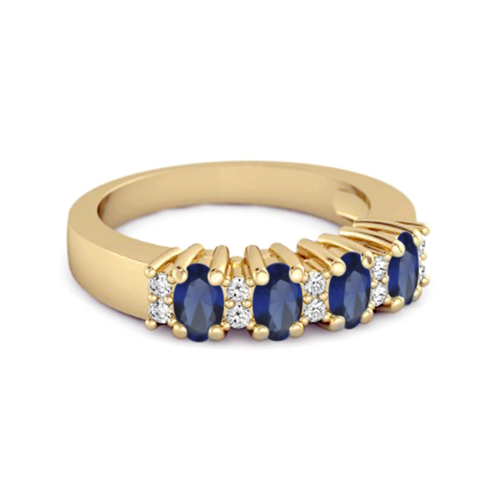 Blue Sapphire Oval Half Eternity Ring – Sterling Silver