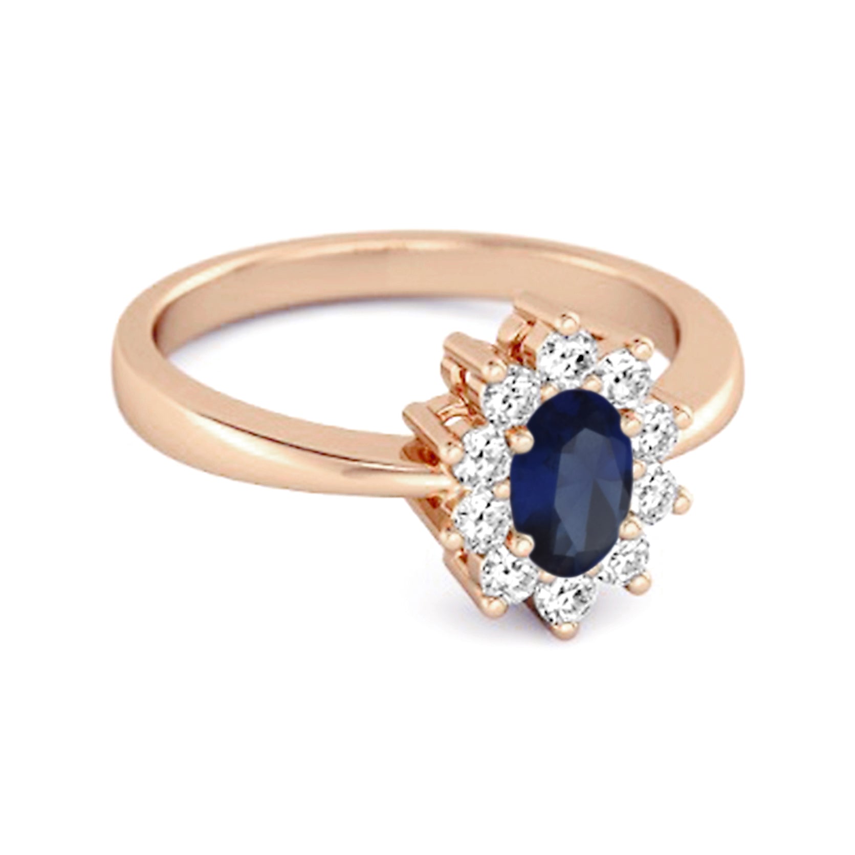 Blue Sapphire Halo Accents Ring – Sterling Silver