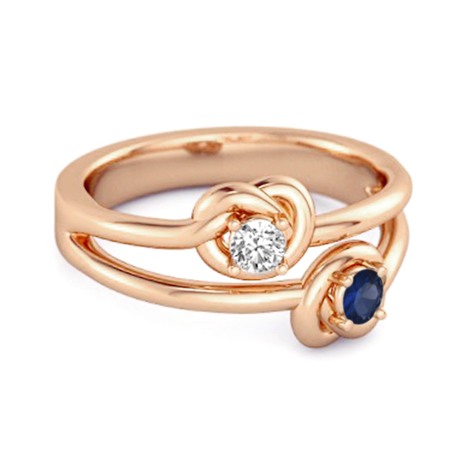 Anello promessa lui e lei in argento sterling 925 con zaffiro blu da 0,10 ct. Love Knot