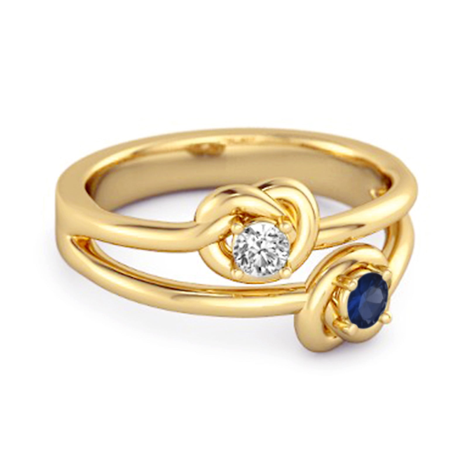 Anello promessa lui e lei in argento sterling 925 con zaffiro blu da 0,10 ct. Love Knot