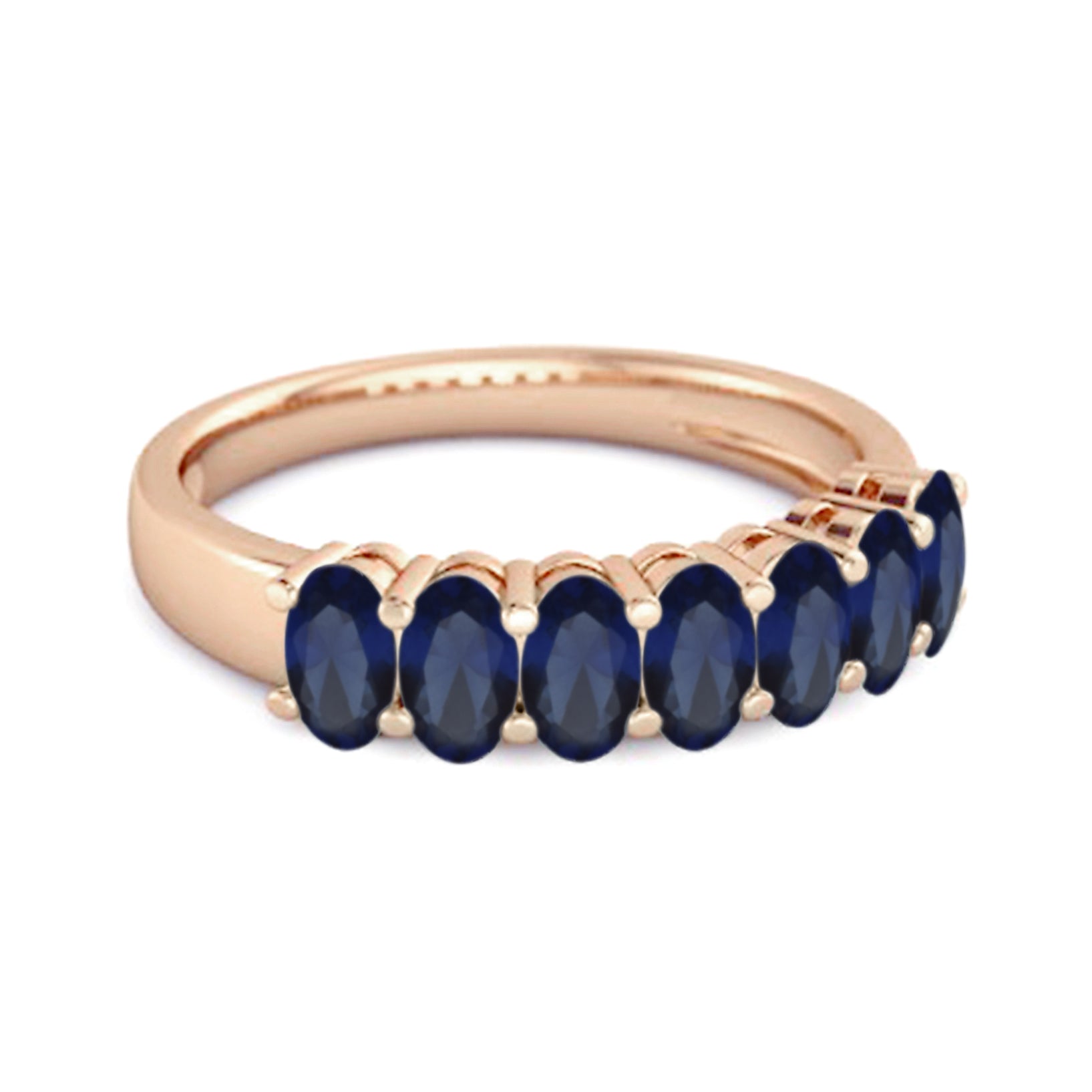 Blue Sapphire Oval Half Eternity Band – Sterling Silver