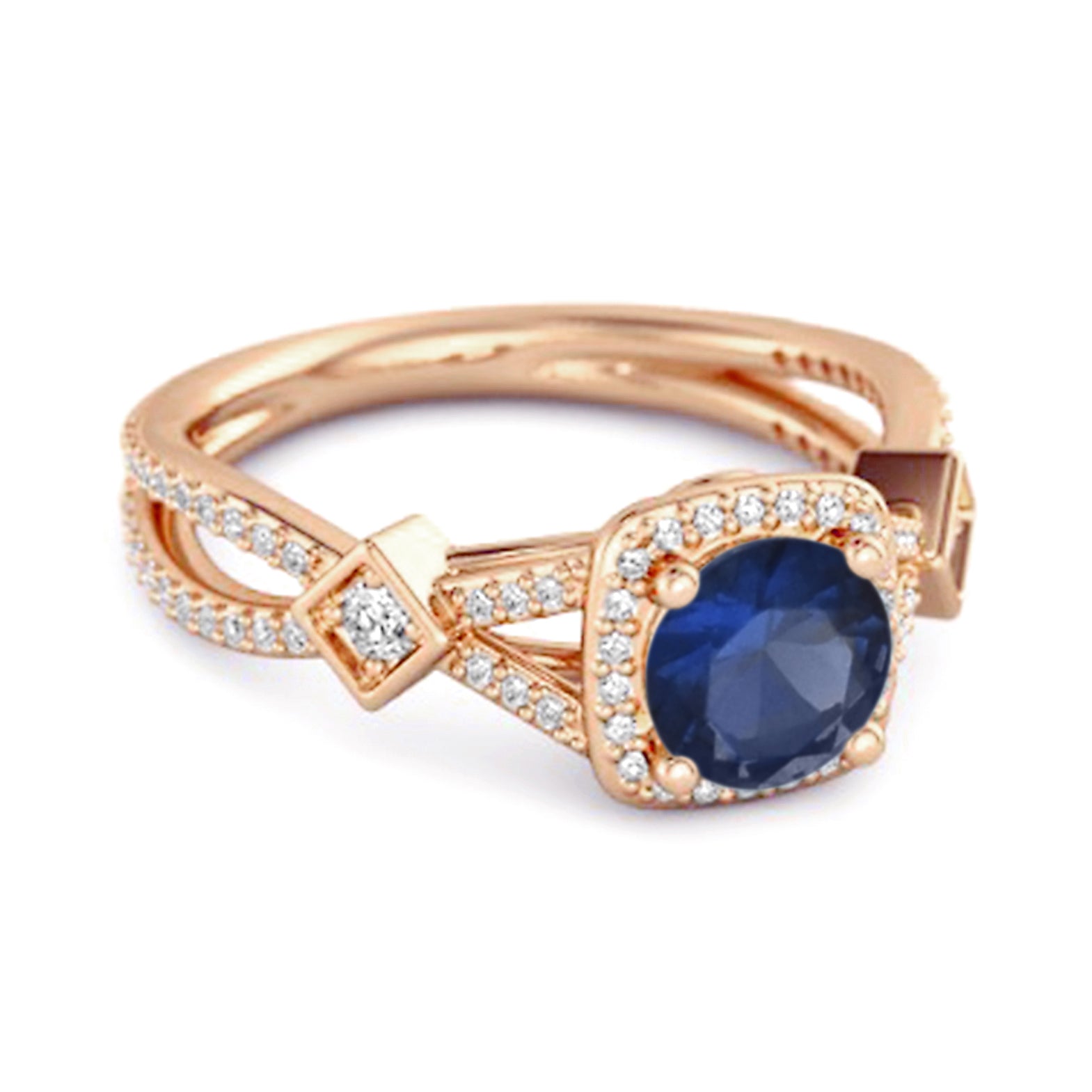 Blue Sapphire Halo Ring – Sterling Silver