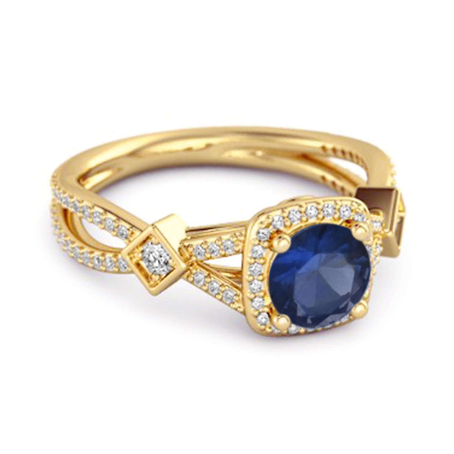 Blue Sapphire Halo Ring – Sterling Silver