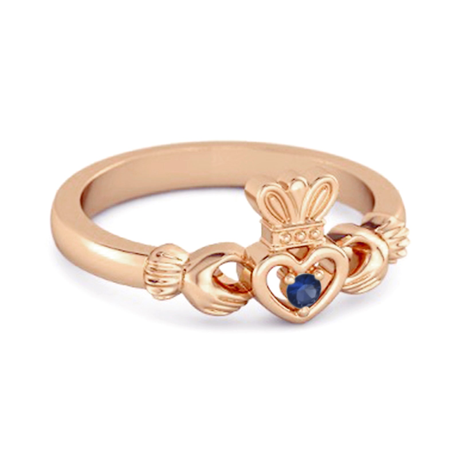 Blue Sapphire Claddagh Ring - Sterling Silver