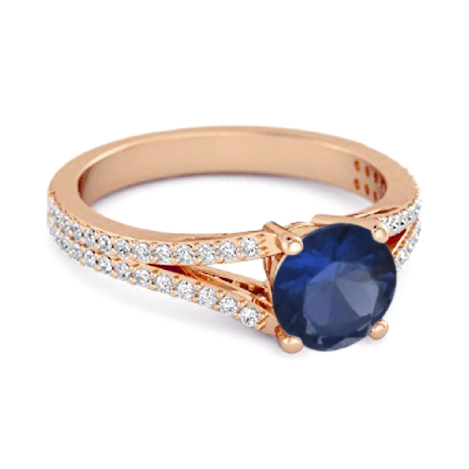 Blue Sapphire Split Band Design Ring – Sterling Silver