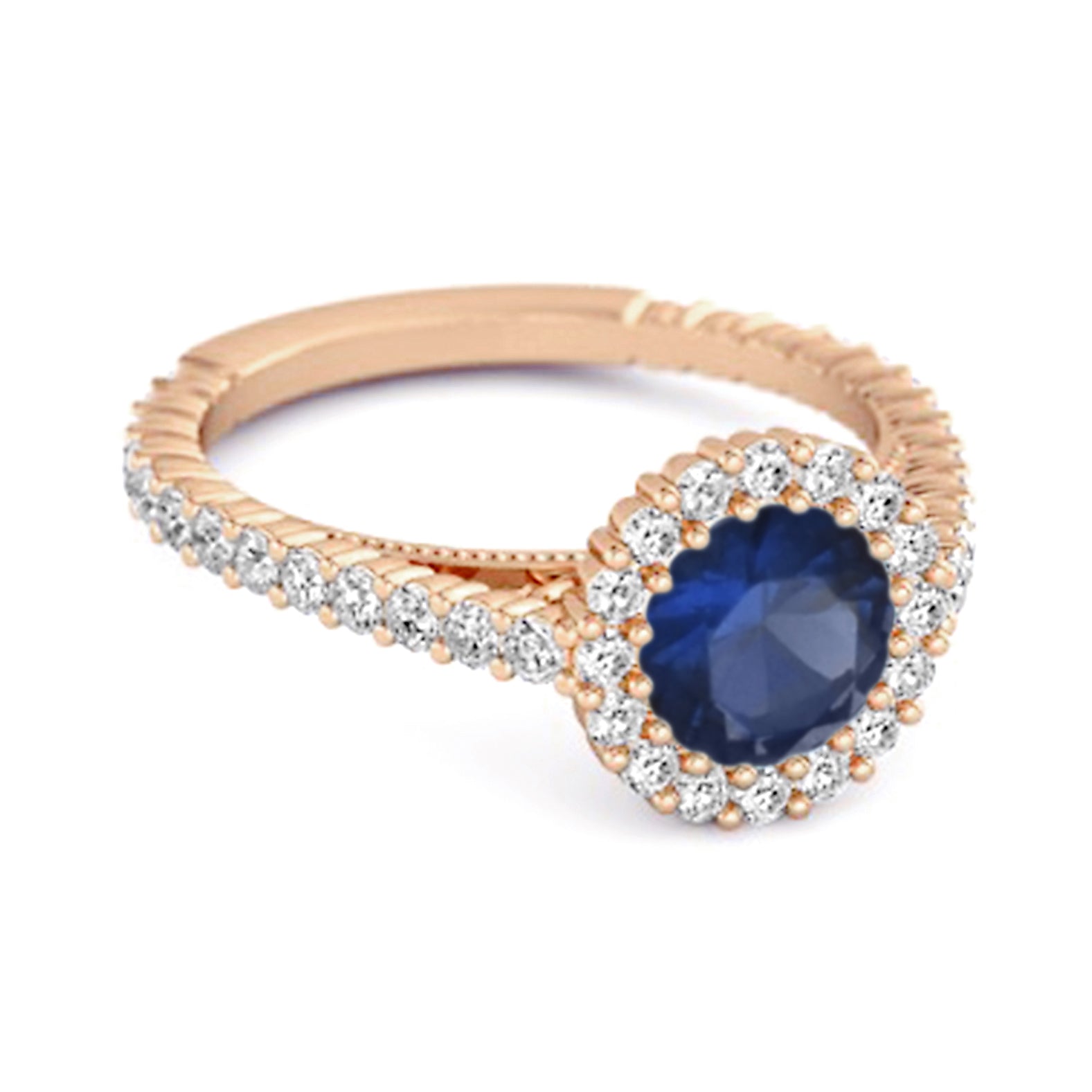 Blue Sapphire Halo Accents Ring - Sterling Silver