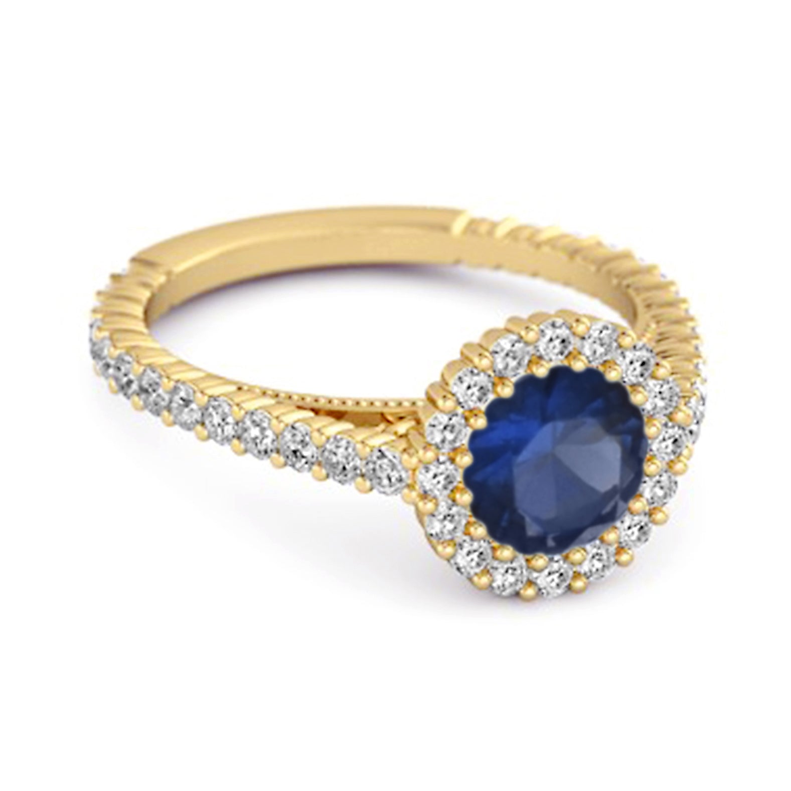 Blue Sapphire Halo Accents Ring - Sterling Silver