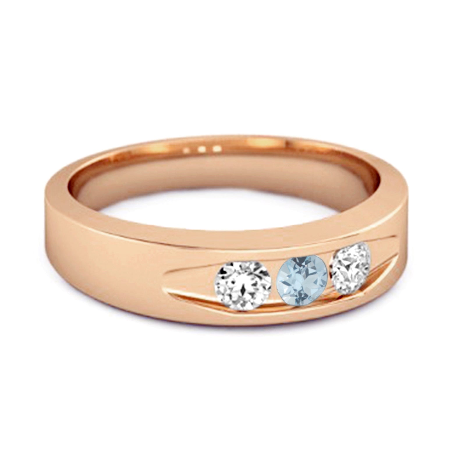 Blue Topaz Three Stone Band Ring - Sterling Silver