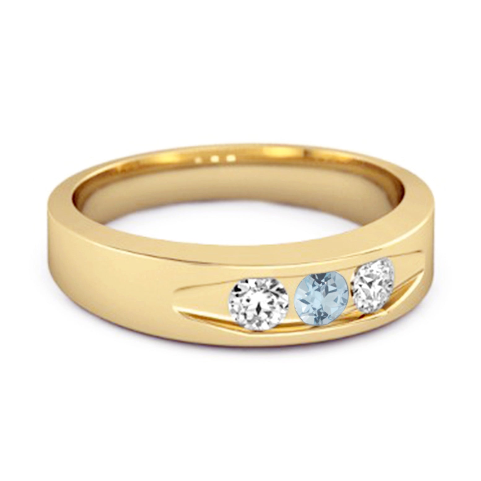Blue Topaz Three Stone Band Ring - Sterling Silver