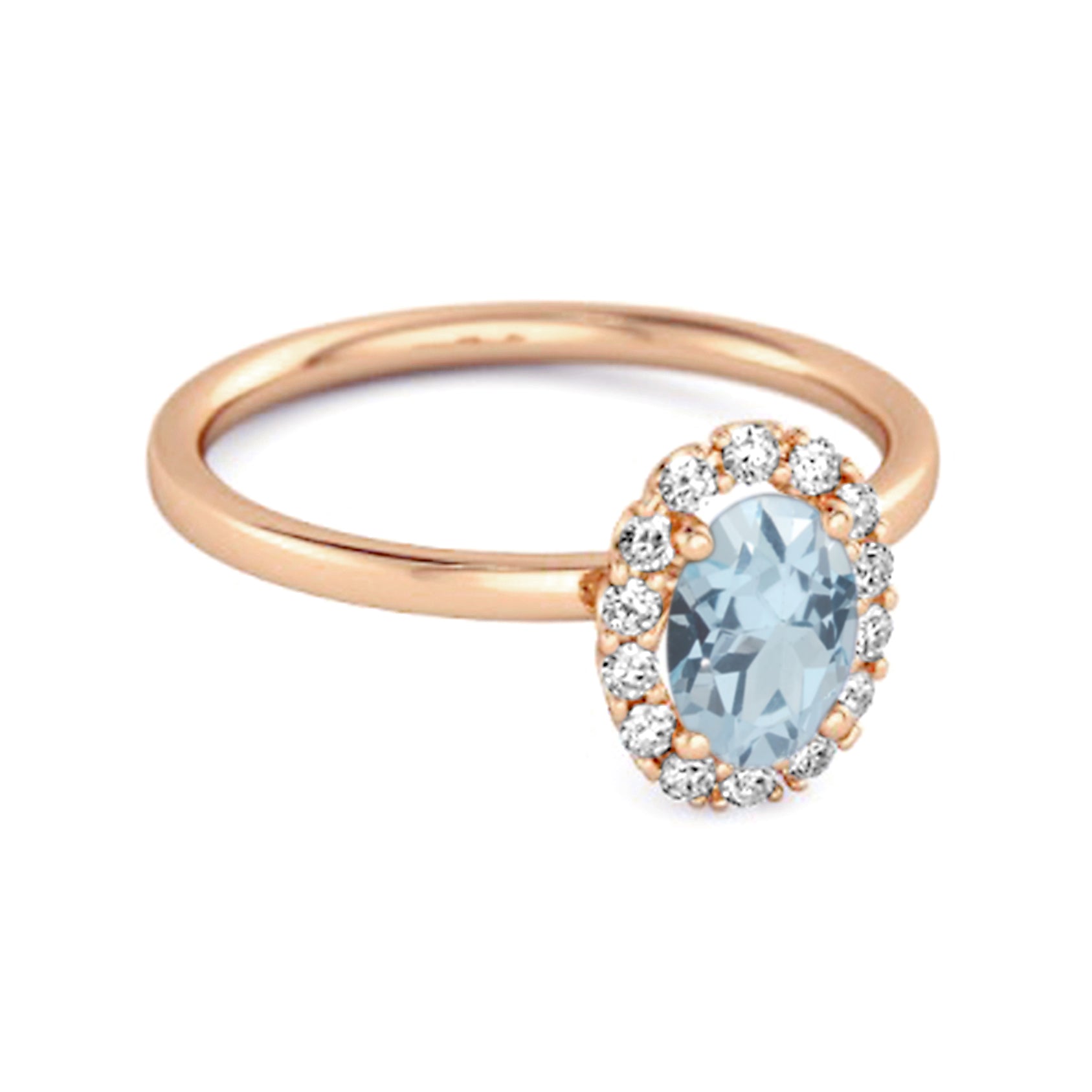 Blue Topaz Solitaire Halo Accents Ring – Sterling Silver
