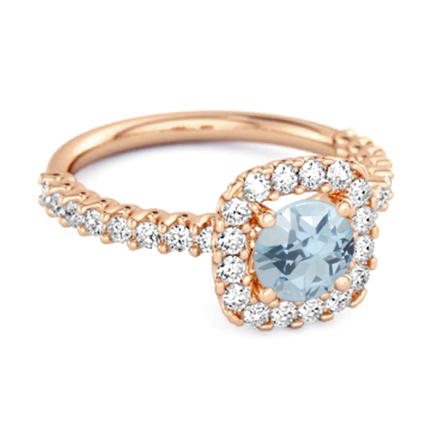 Blue Topaz Round Cushion Halo Ring – Sterling Silver