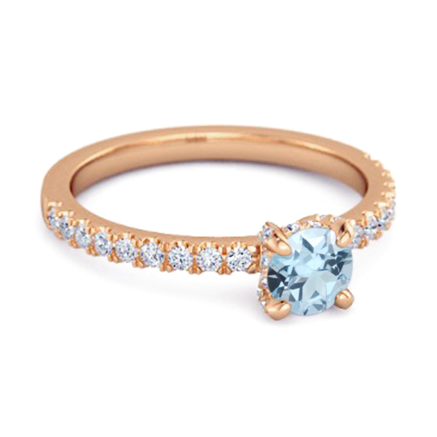 Blue Topaz Classic Solitaire Pavé Band Ring - Sterling Silver