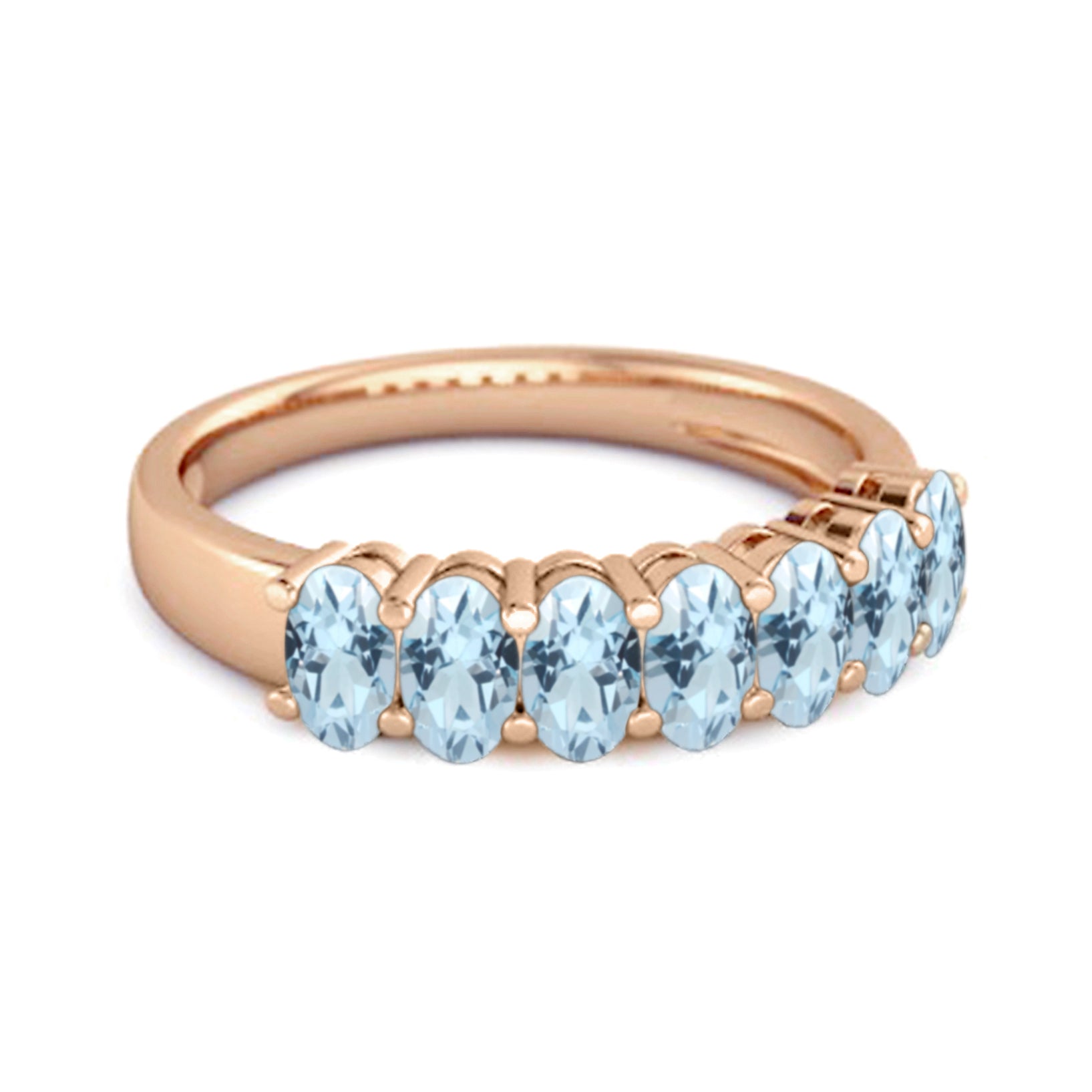 Blue Topaz Oval Half Eternity Band Ring - Sterling Silver