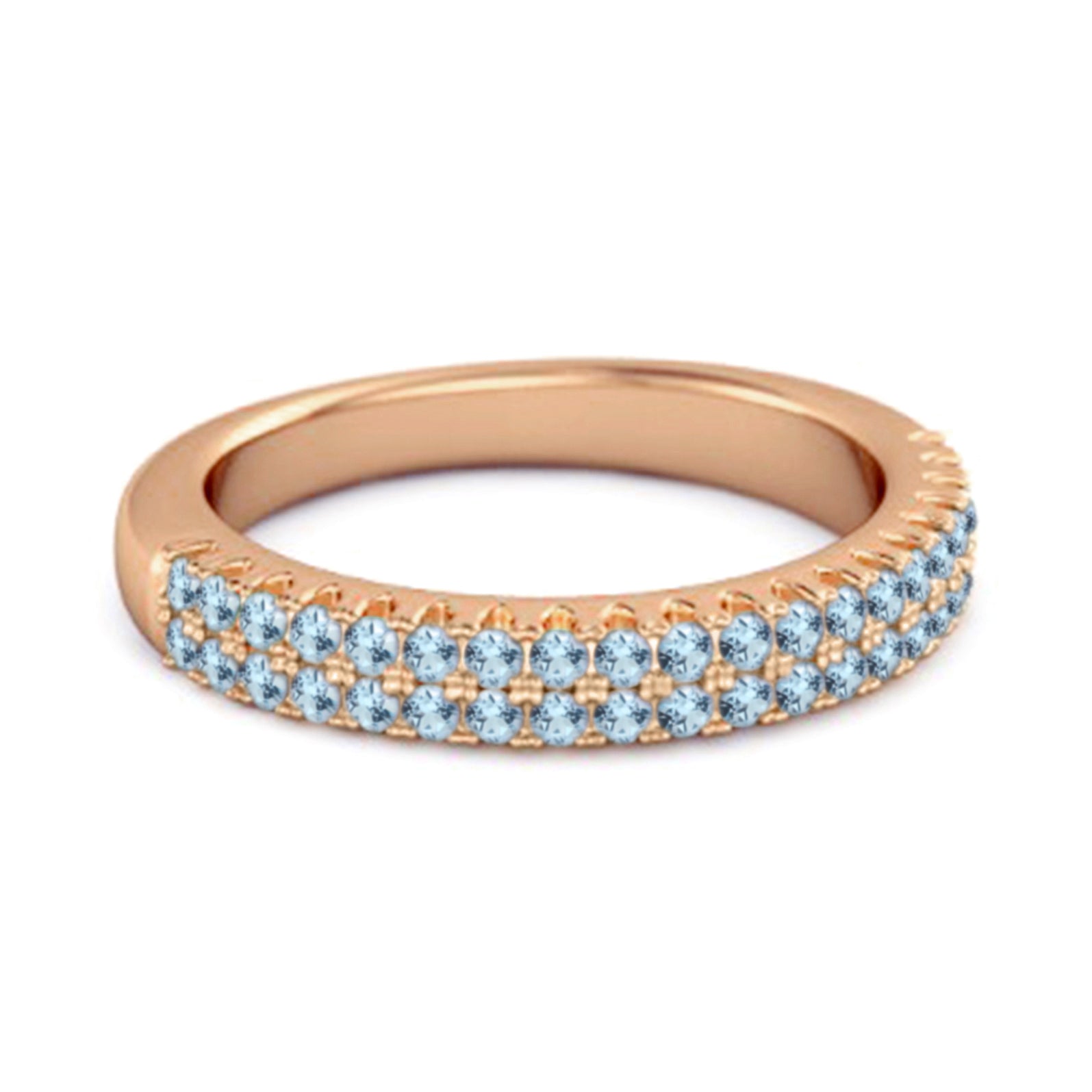 Half Eternity Band Blue Topaz Dual Line Ring 925 Sterling Silver