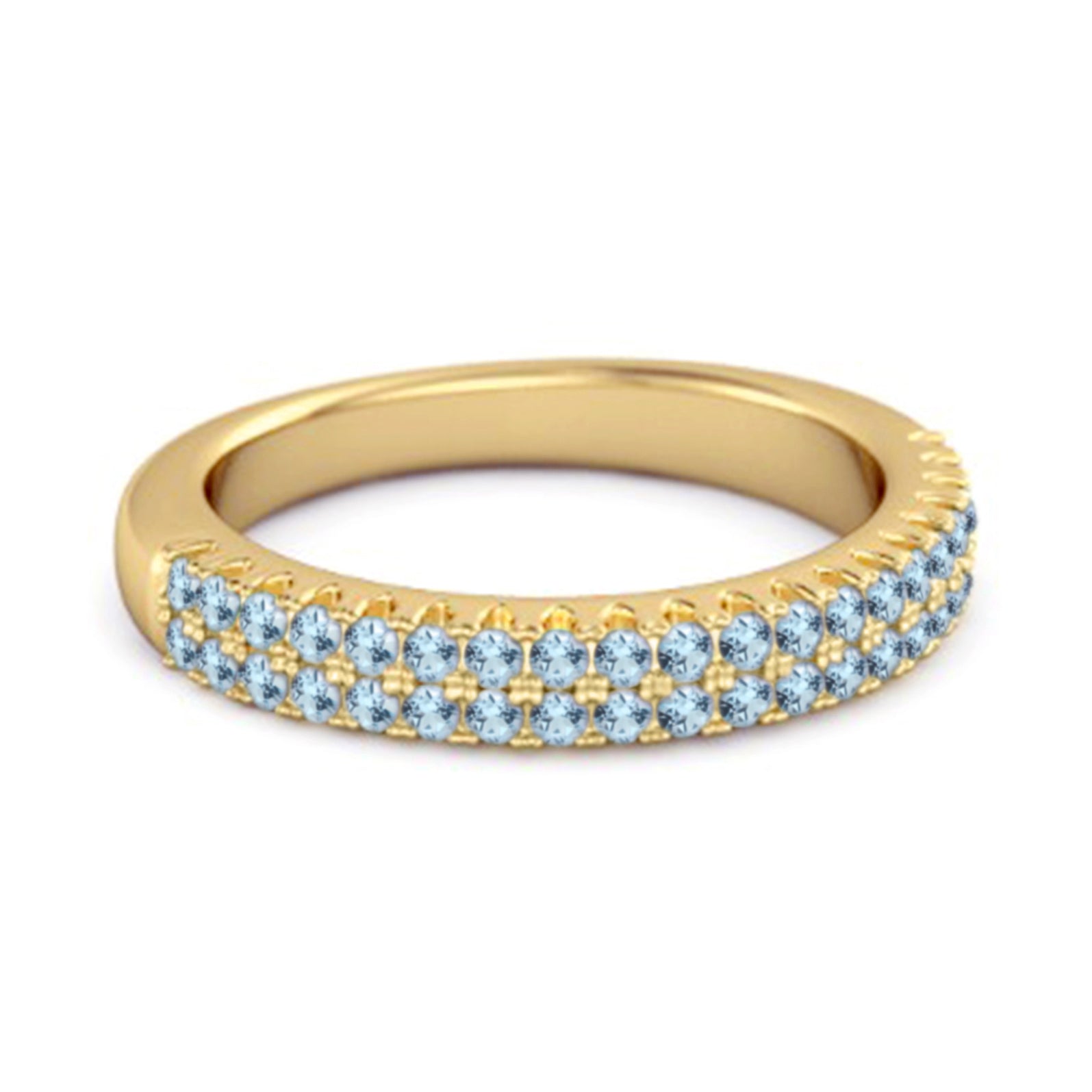Half Eternity Band Blue Topaz Dual Line Ring 925 Sterling Silver