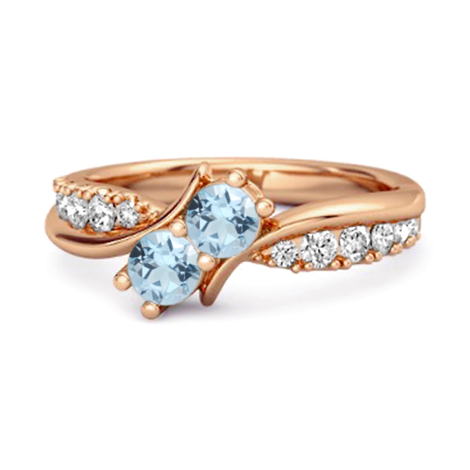 Blue Topaz Twin Stone Pavé Bypass Ring - Sterling Silver