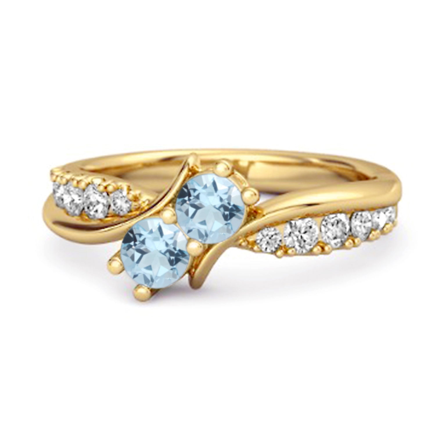 Blue Topaz Twin Stone Pavé Bypass Ring - Sterling Silver