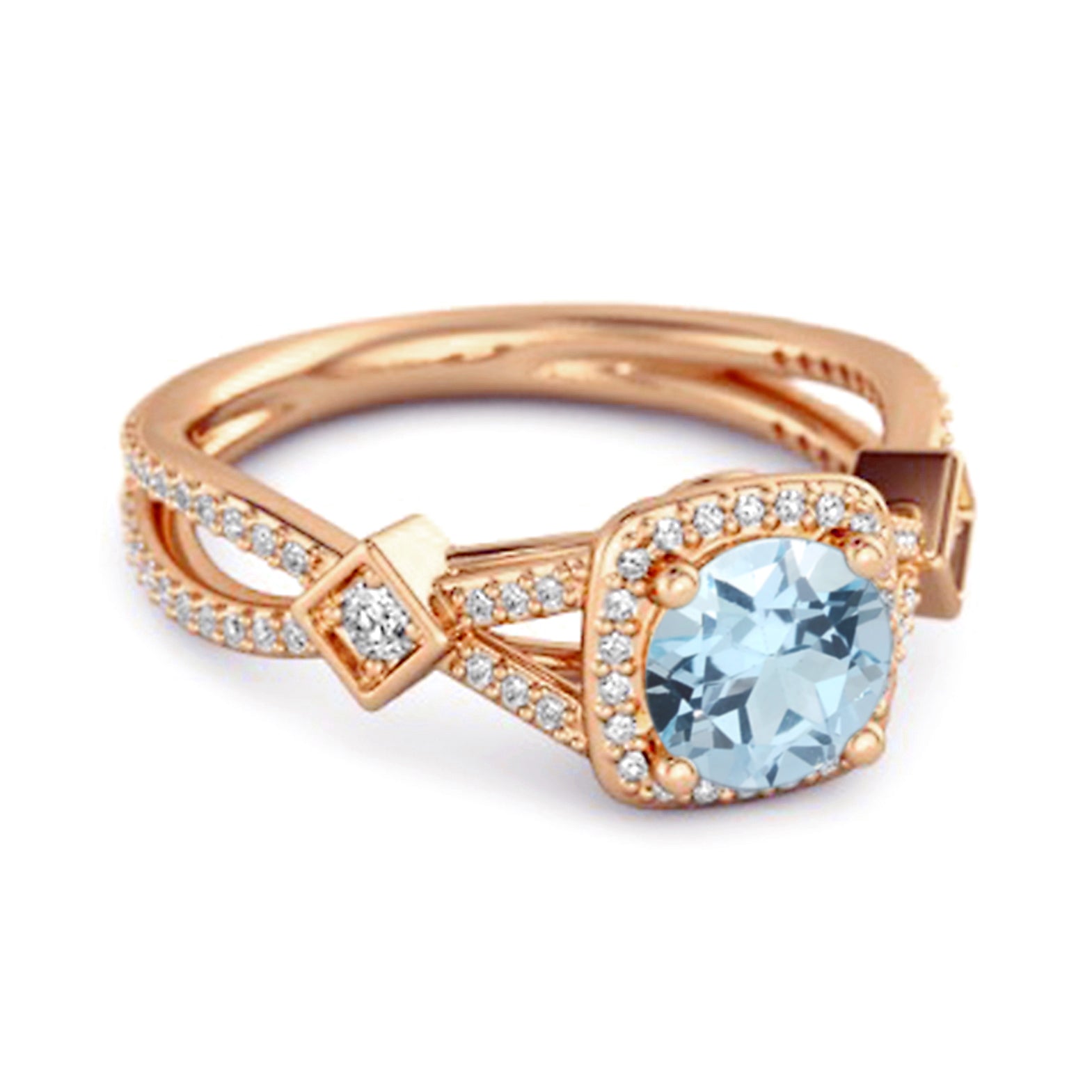 Blue Topaz Vintage Halo Art Deco Ring - Sterling Silver