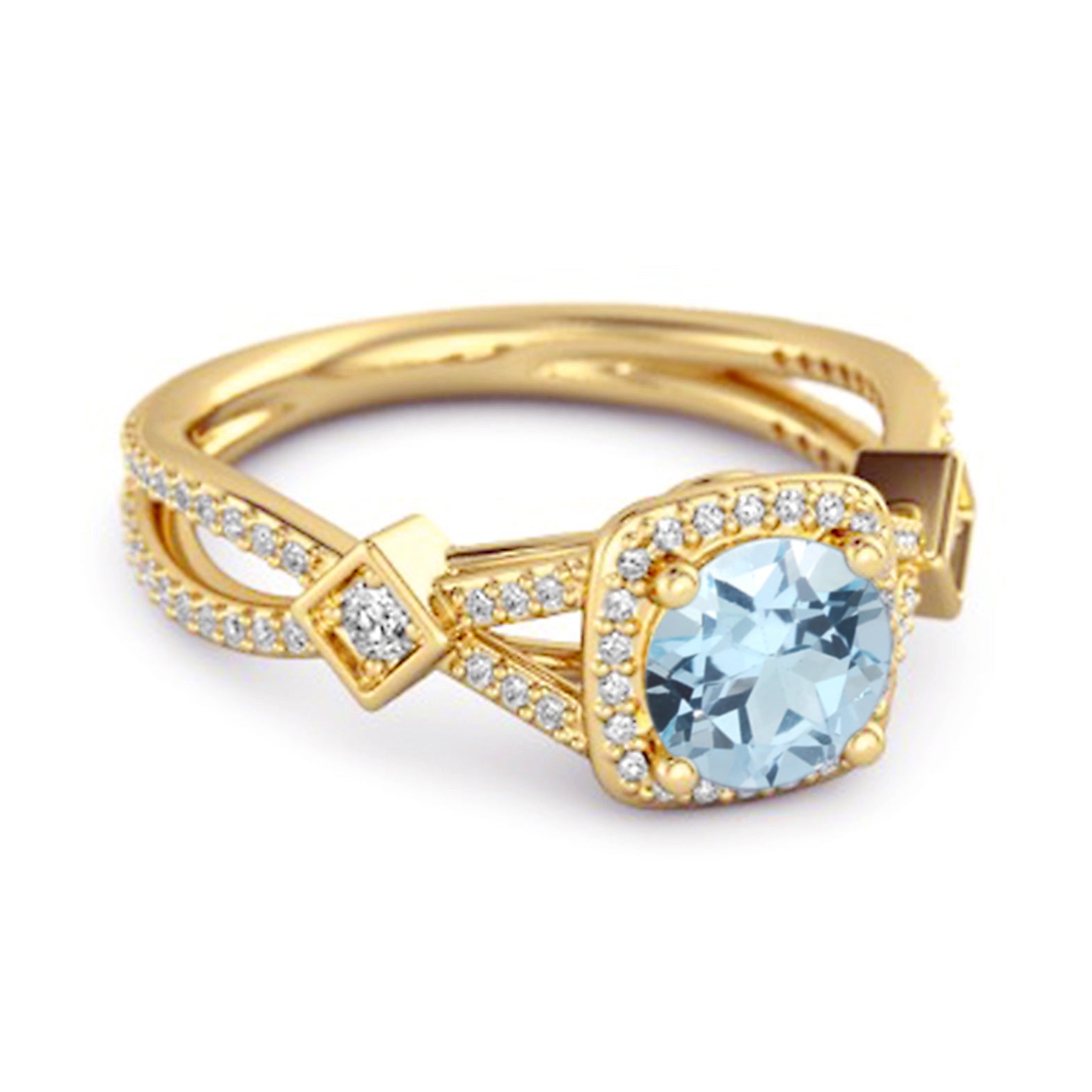 Blue Topaz Vintage Halo Art Deco Ring - Sterling Silver