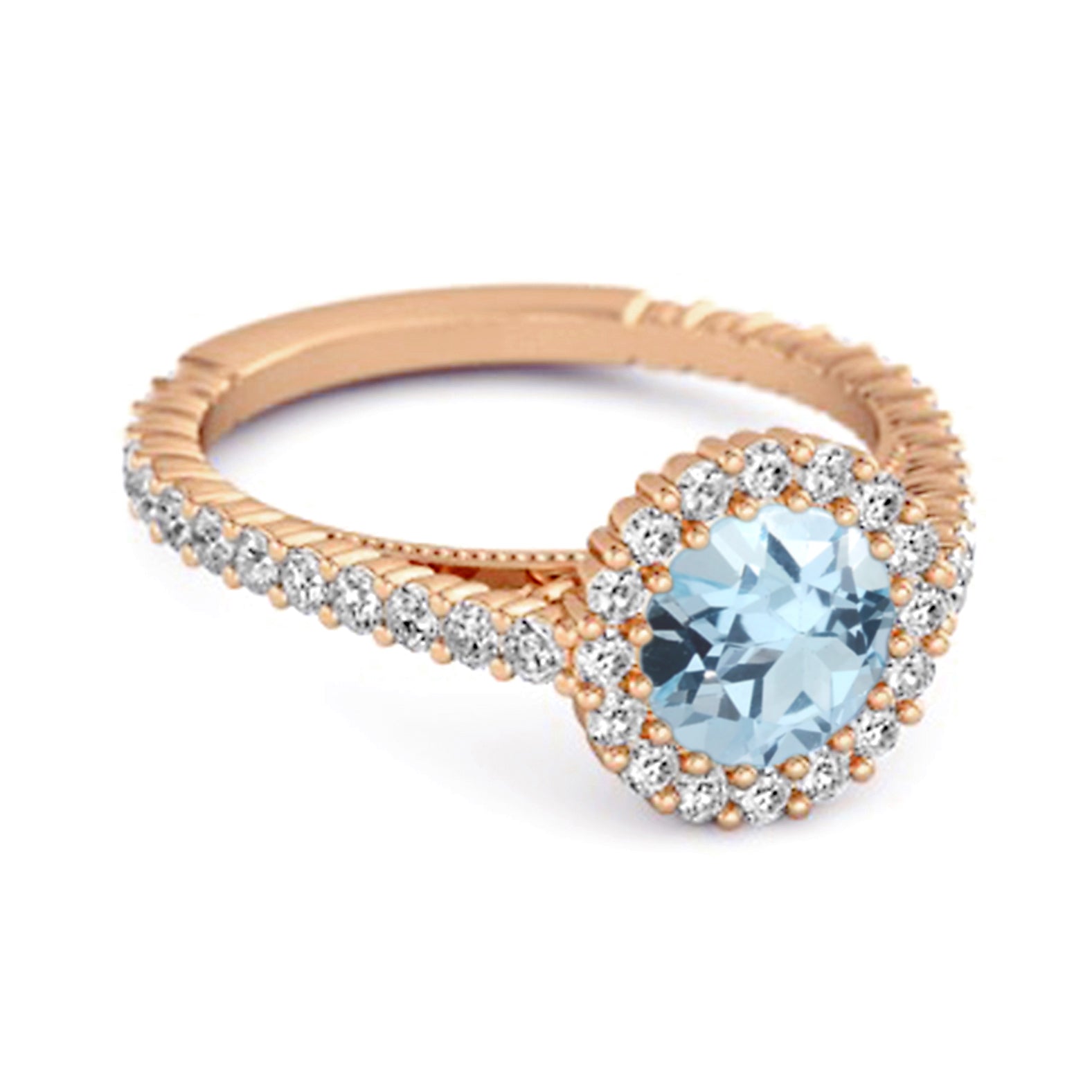 Blue Topaz Halo Pavé Engagement Ring - Sterling Silver