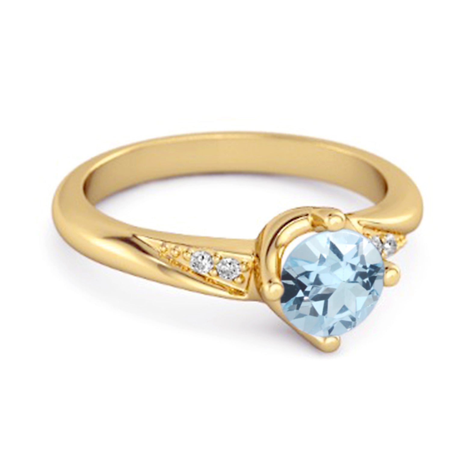 Blue Topaz Classic Solitaire with Accent CZ Ring - Sterling Silver