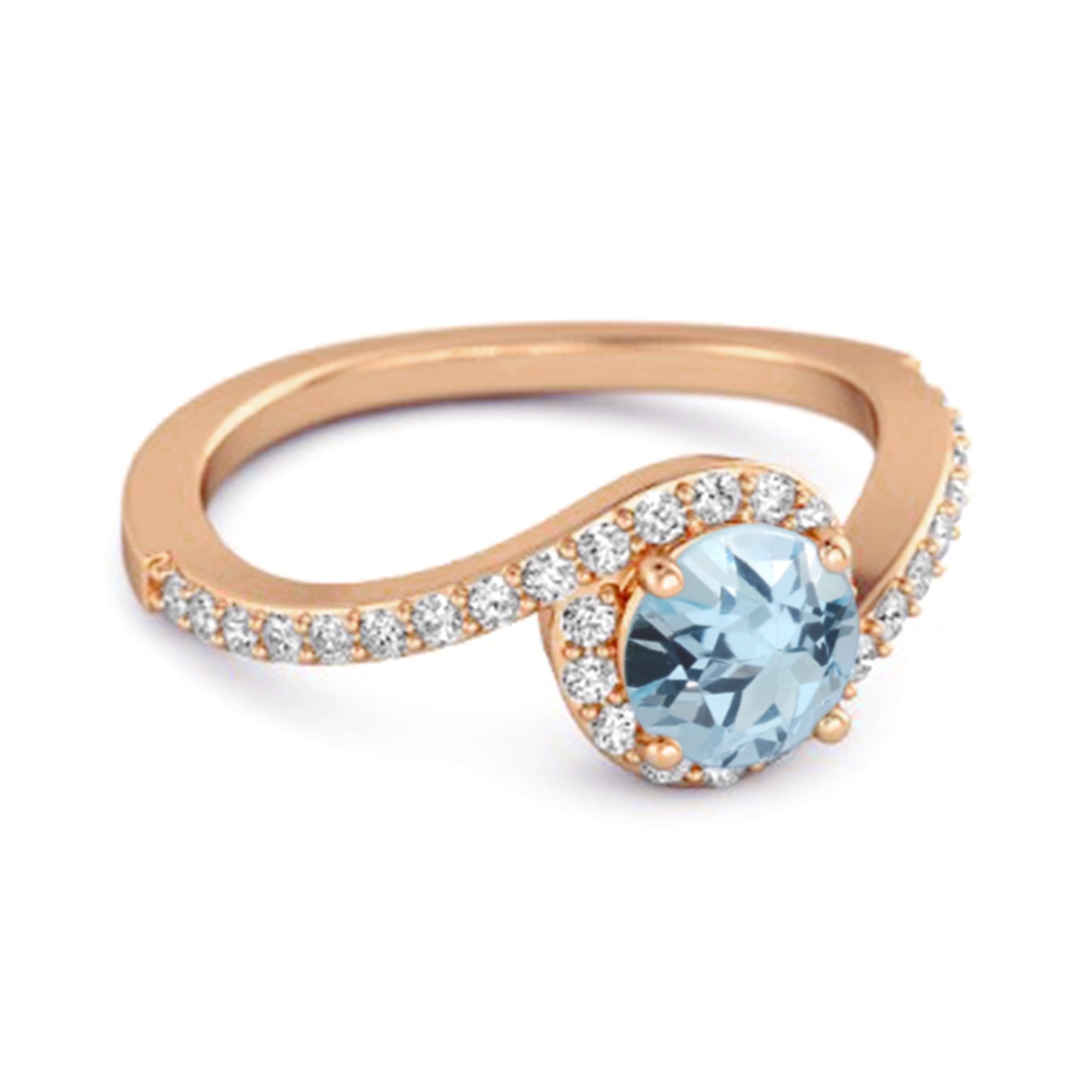 Blue Topaz Halo Twist Pavé Band Ring - Sterling Silver