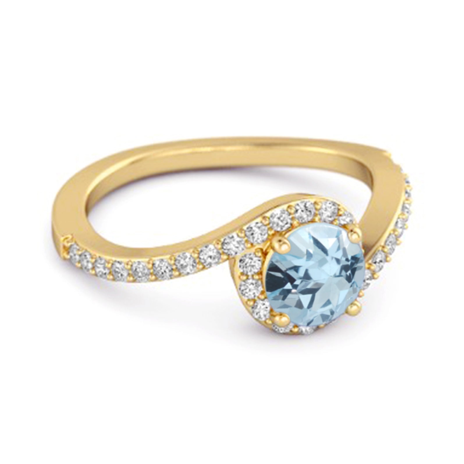 Blue Topaz Halo Twist Pavé Band Ring - Sterling Silver