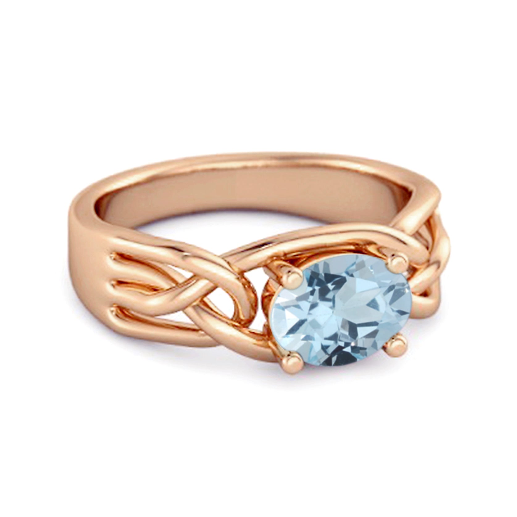 Blue Topaz Celtic Woven Band Ring - Sterling Silver