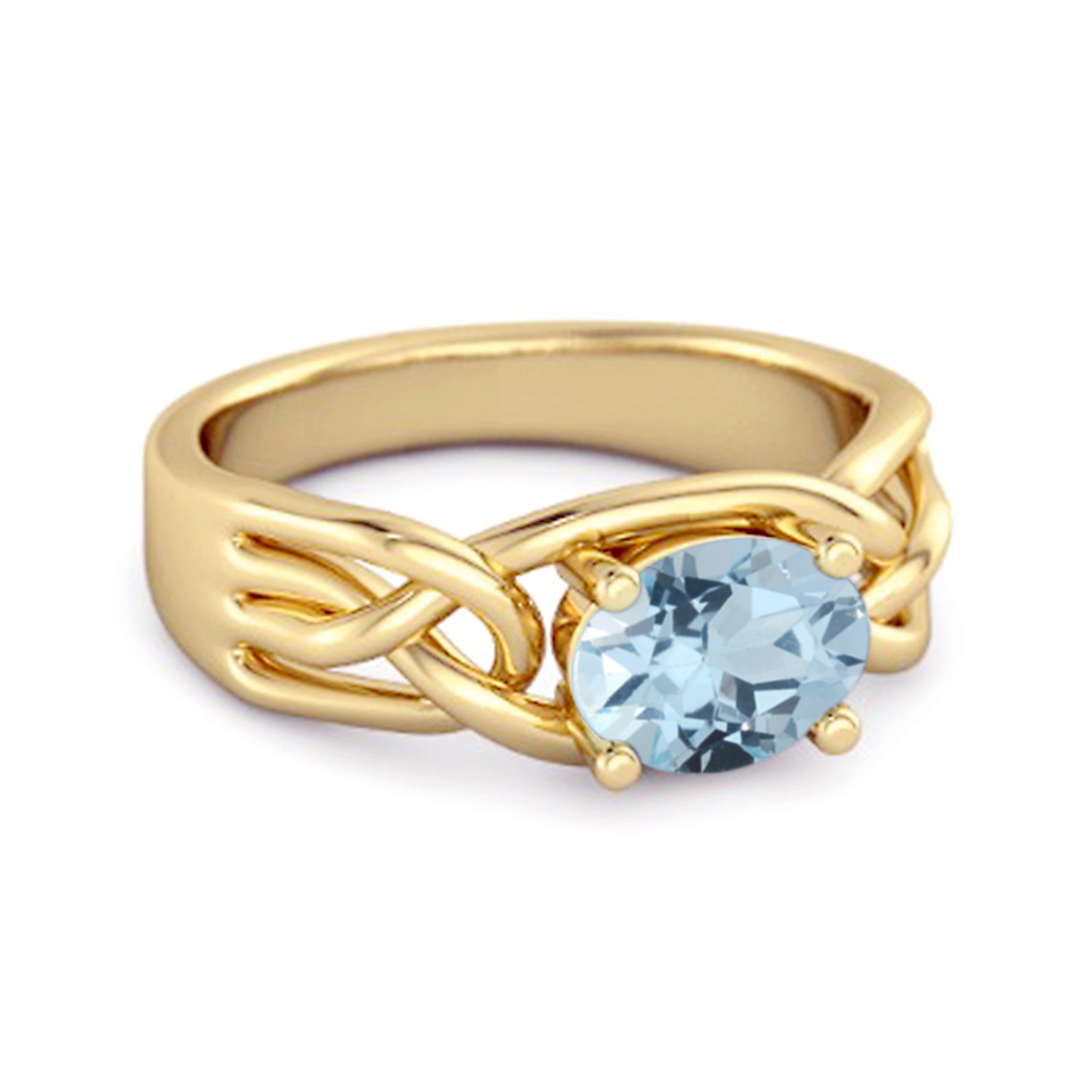 Blue Topaz Celtic Woven Band Ring - Sterling Silver