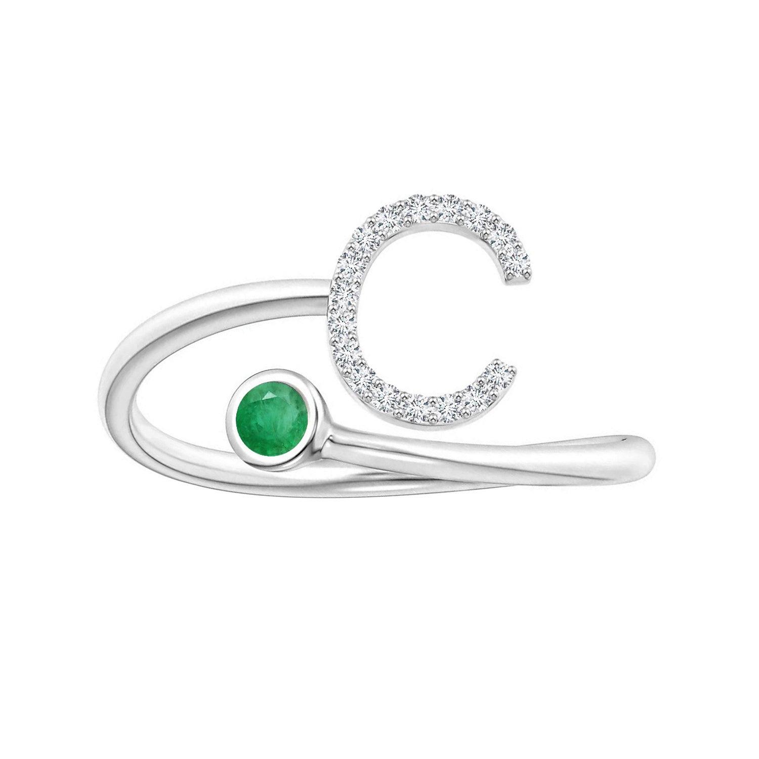 Emerald Initials Alphabet Ring - Sterling Silver