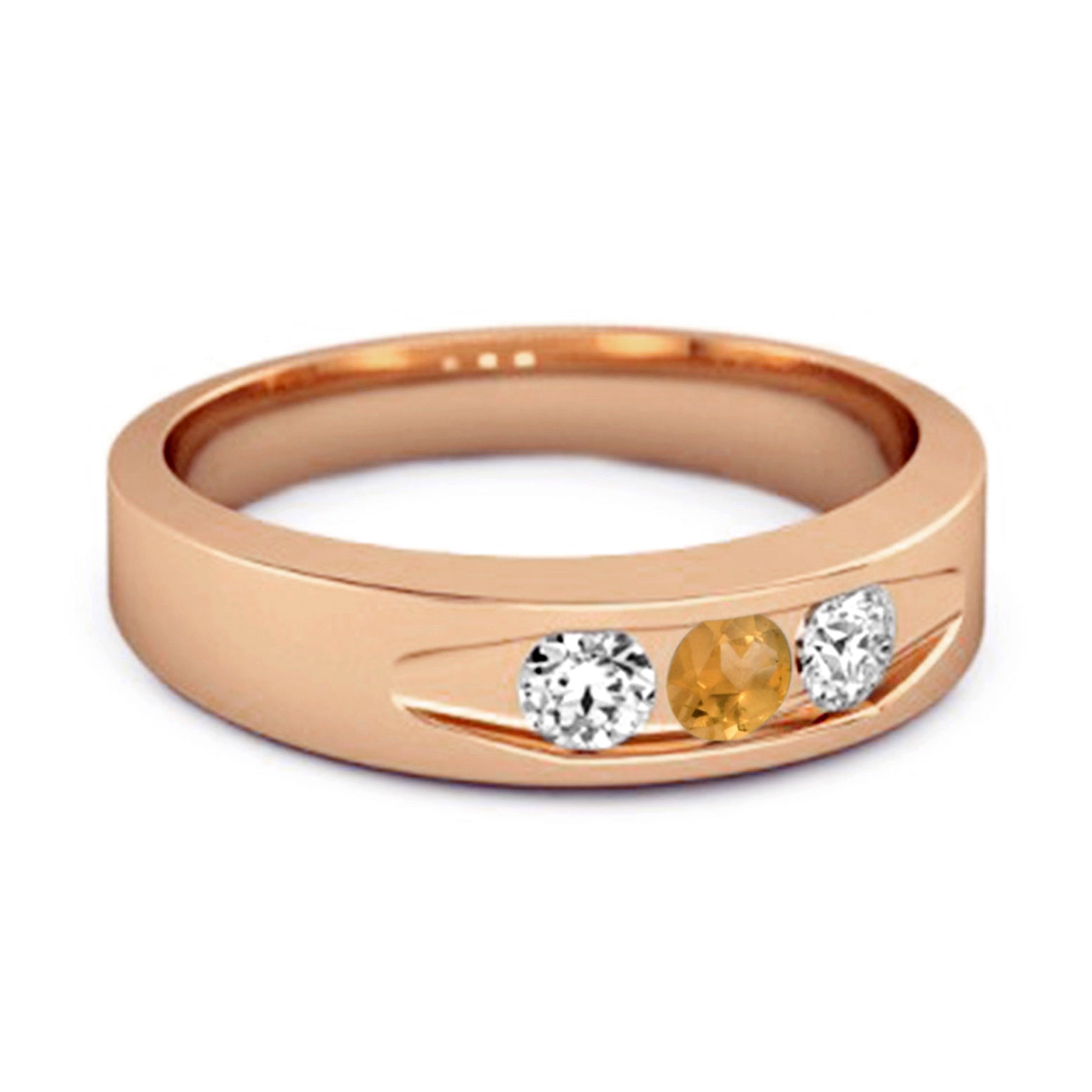 Citrine Three Stone Band Ring - Sterling Silver