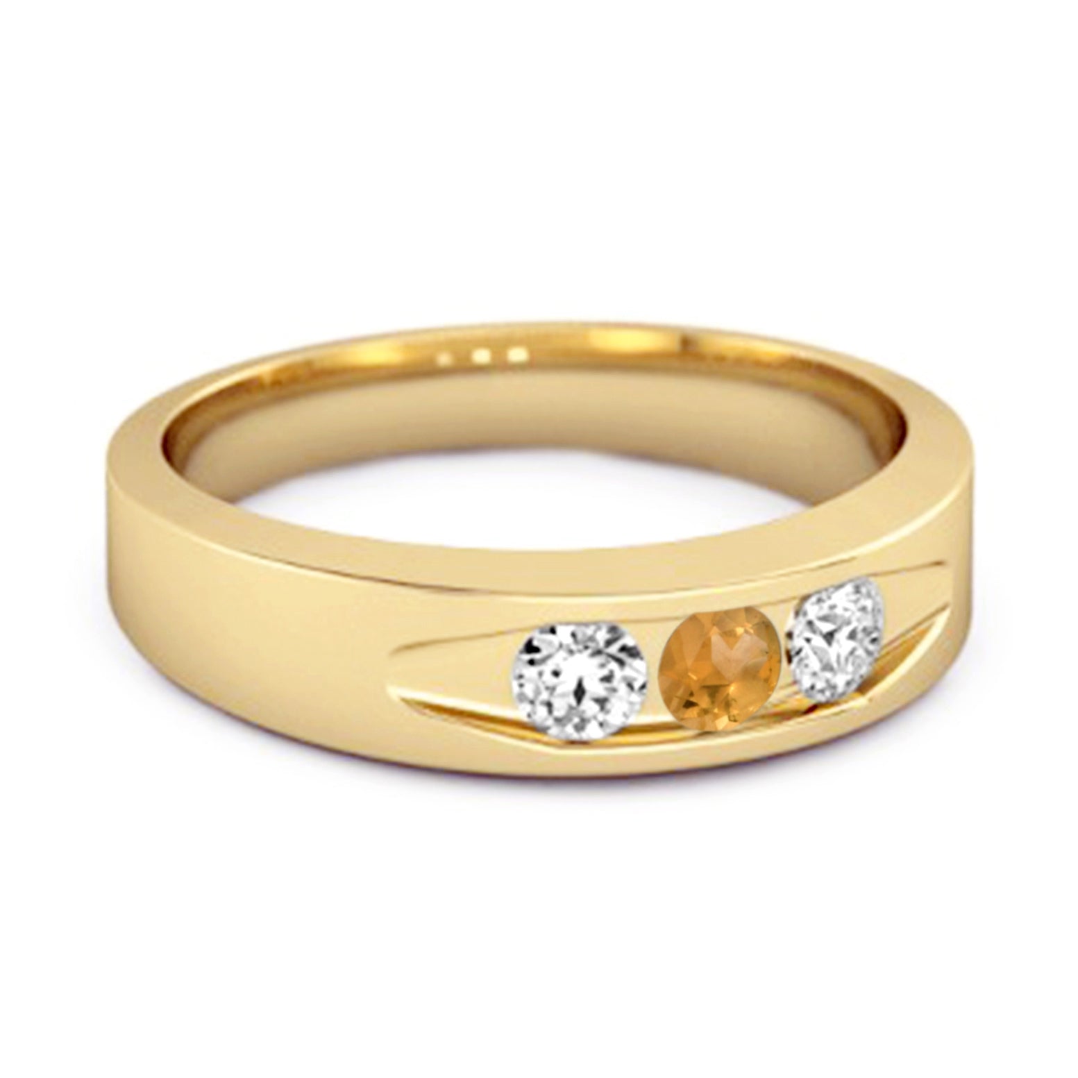 Citrine Three Stone Band Ring - Sterling Silver