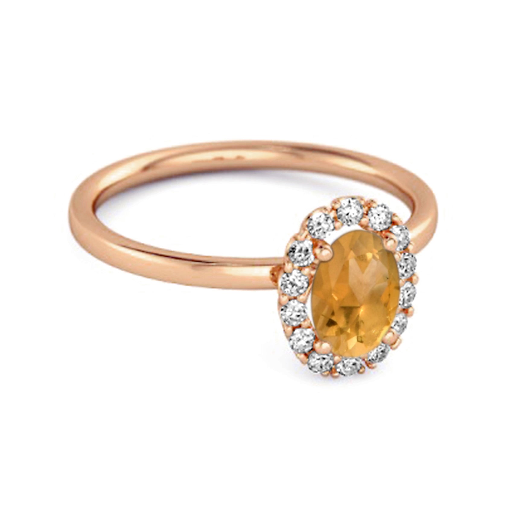 Citrine Solitaire Halo Accents Ring – Sterling Silver